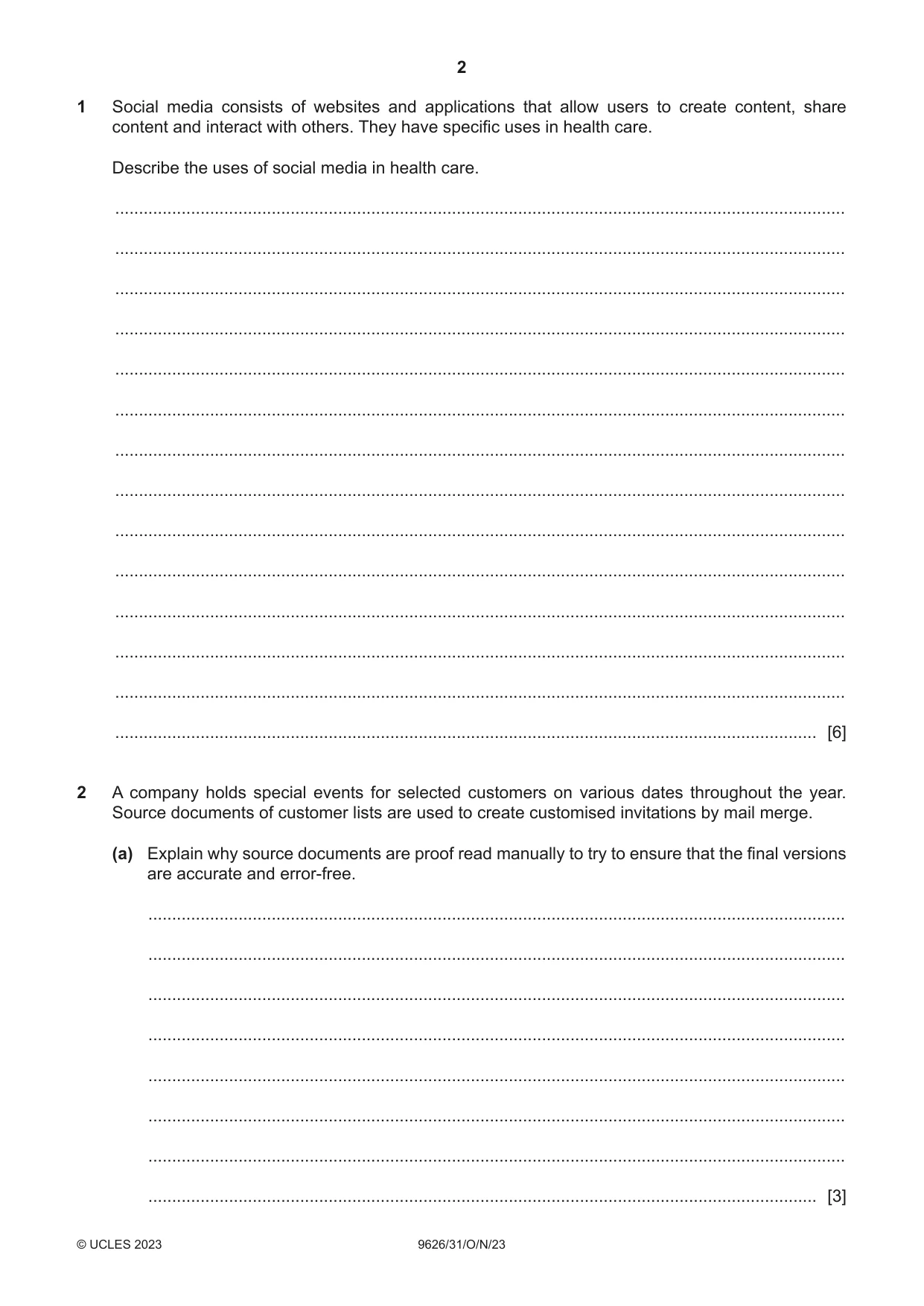 Cambridge A Level Information Technology (from 2017) 9626 2023 Oct/Nov Paper 3 · Variant 1 question paper, page 2 of 12