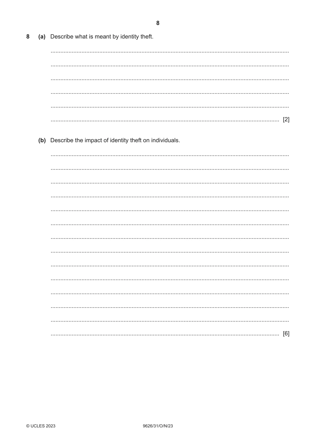 Cambridge A Level Information Technology (from 2017) 9626 2023 Oct/Nov Paper 3 · Variant 1 question paper, page 8 of 12