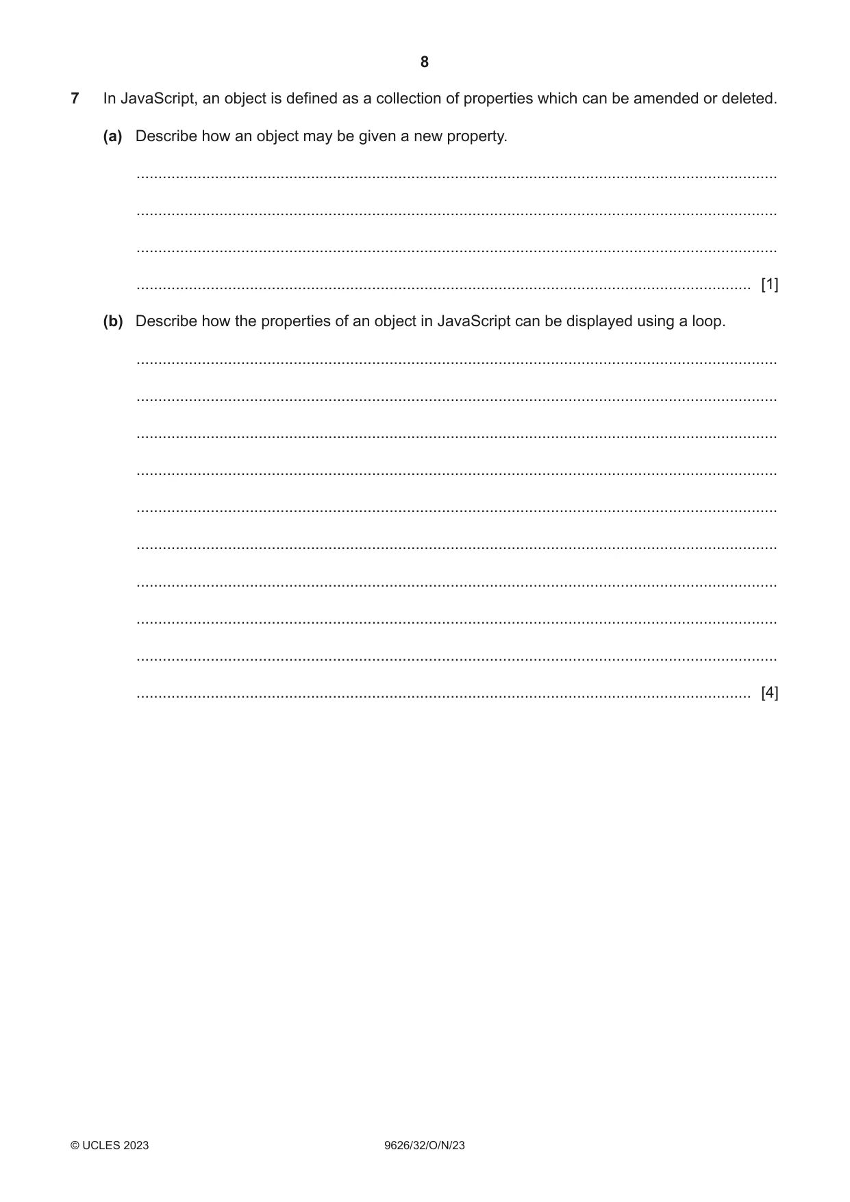 Cambridge A Level Information Technology (from 2017) 9626 2023 Oct/Nov Paper 3 · Variant 2 question paper, page 8 of 12