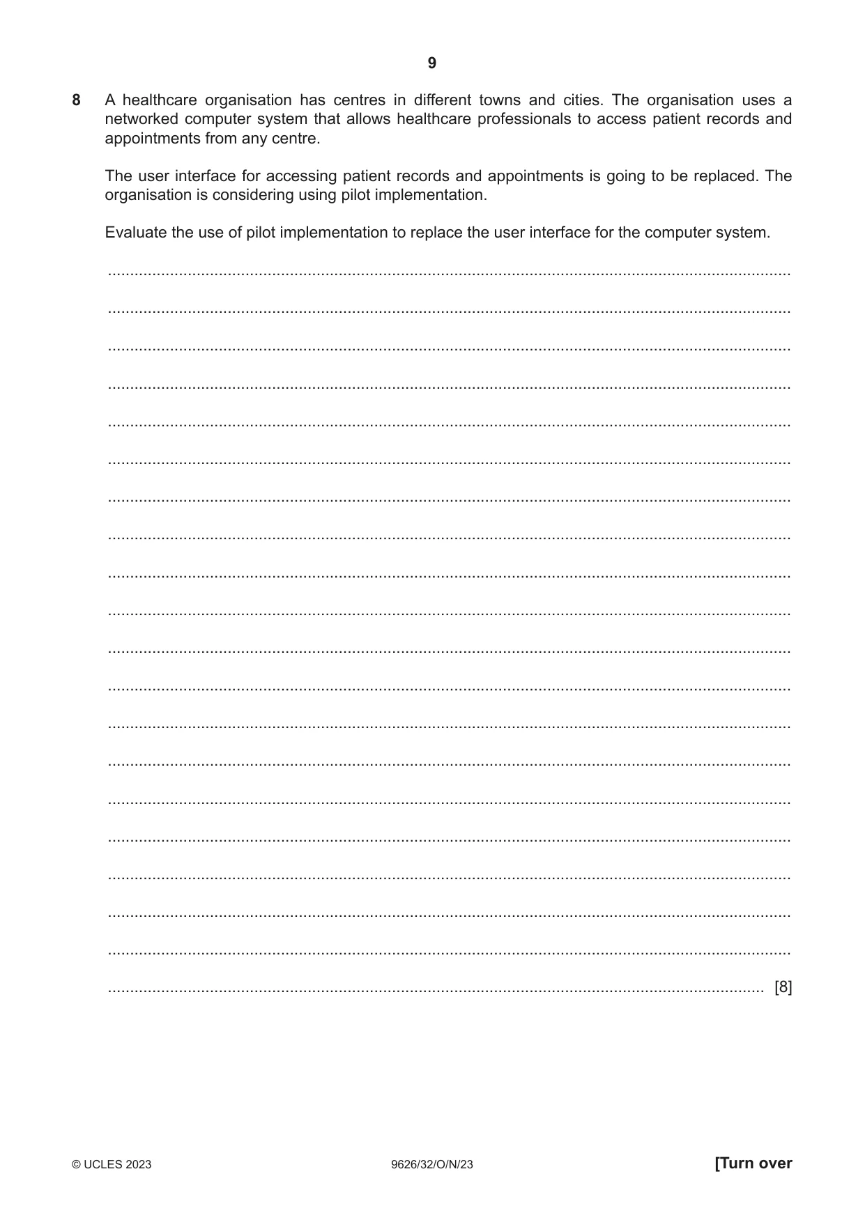 Cambridge A Level Information Technology (from 2017) 9626 2023 Oct/Nov Paper 3 · Variant 2 question paper, page 9 of 12