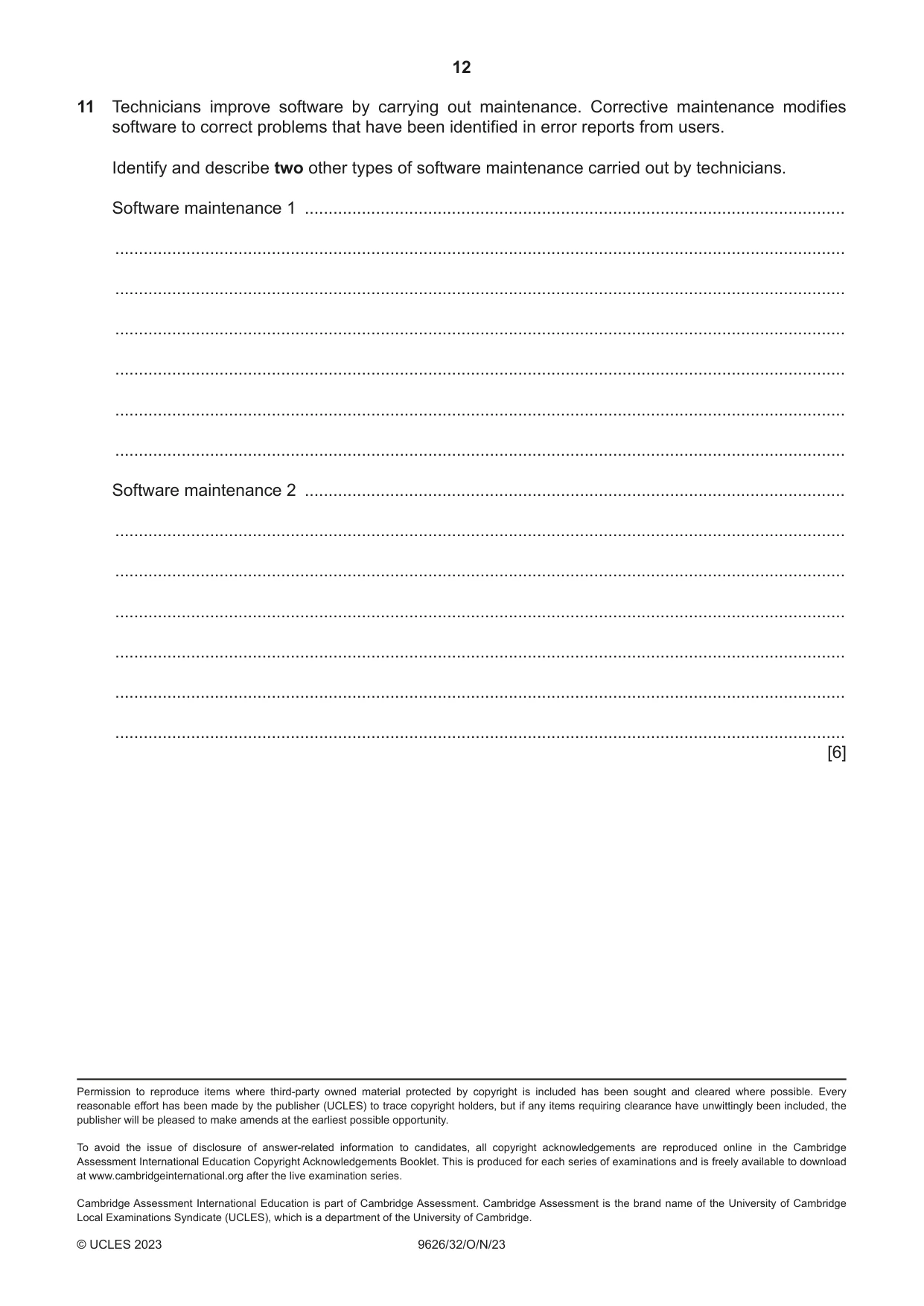 Cambridge A Level Information Technology (from 2017) 9626 2023 Oct/Nov Paper 3 · Variant 2 question paper, page 12 of 12