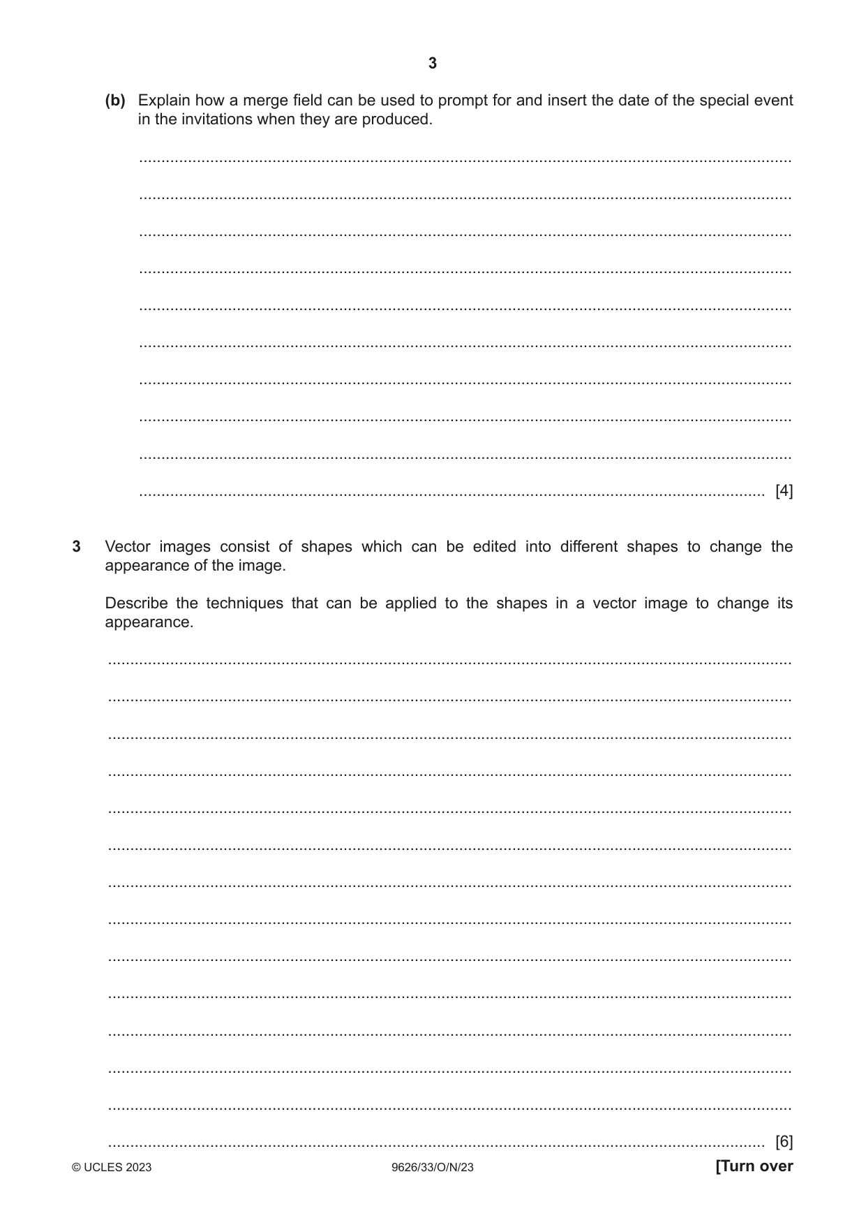 Cambridge A Level Information Technology (from 2017) 9626 2023 Oct/Nov Paper 3 · Variant 3 question paper, page 3 of 12