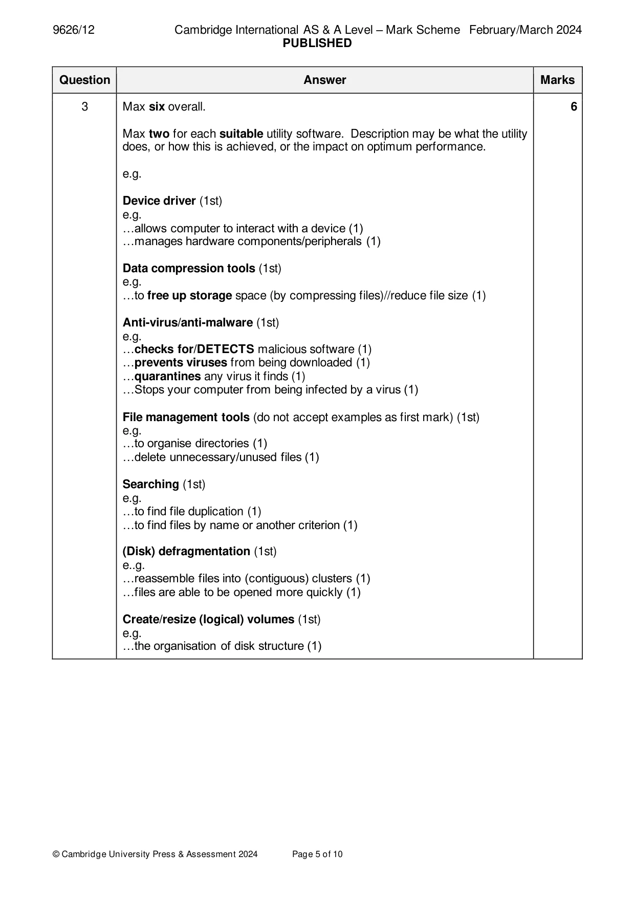 Mark scheme, page 5 of 10
