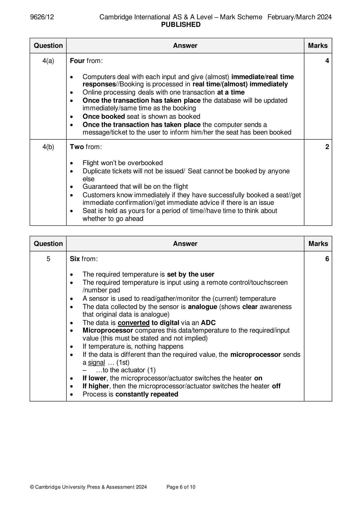 Mark scheme, page 6 of 10