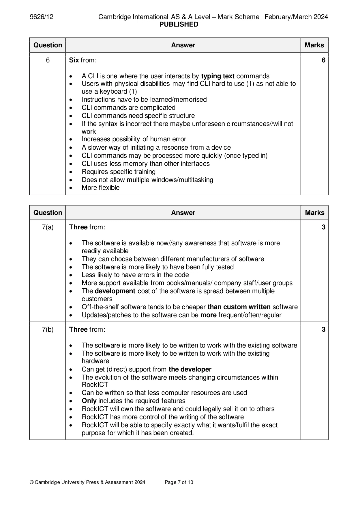 Mark scheme, page 7 of 10