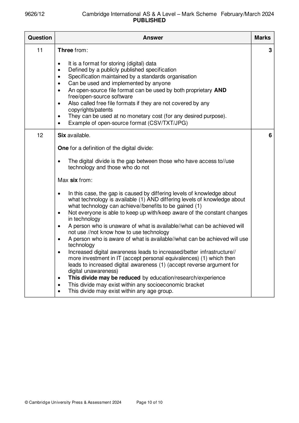 Mark scheme, page 10 of 10