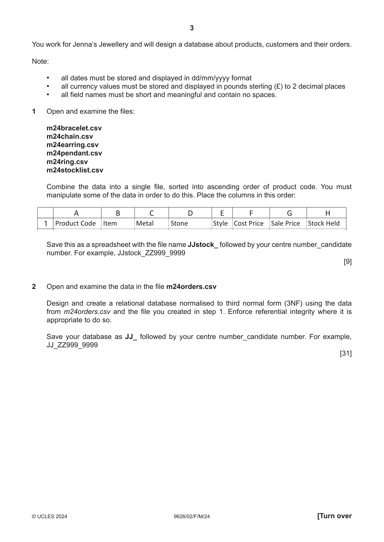 Cambridge A Level Information Technology (from 2017) 9626 2024 Feb/March Paper 2 · Variant 0 question paper, page 3 of 8