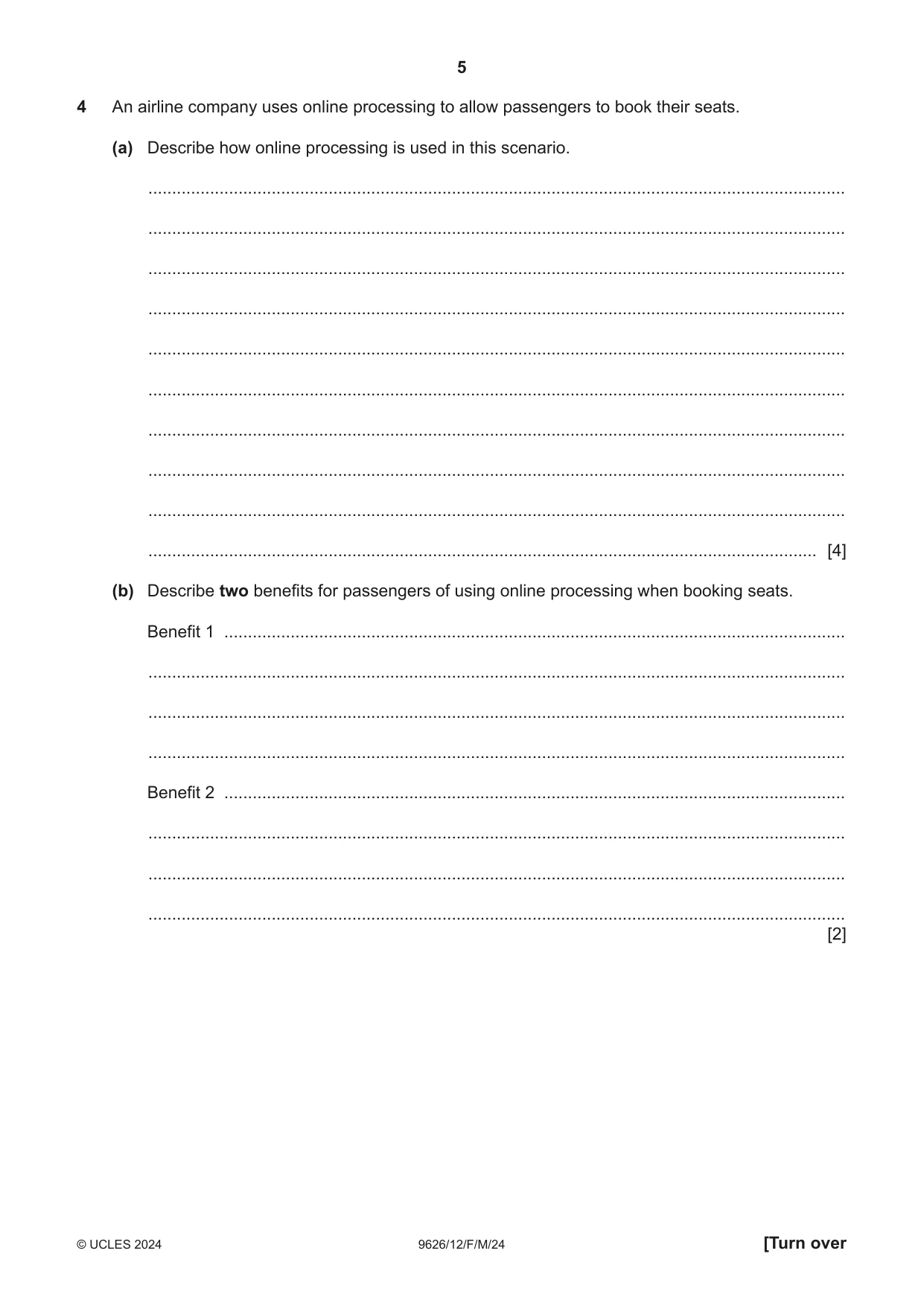Cambridge A Level Information Technology (from 2017) 9626 2024 Feb/March Paper 1 · Variant 2 question paper, page 5 of 12