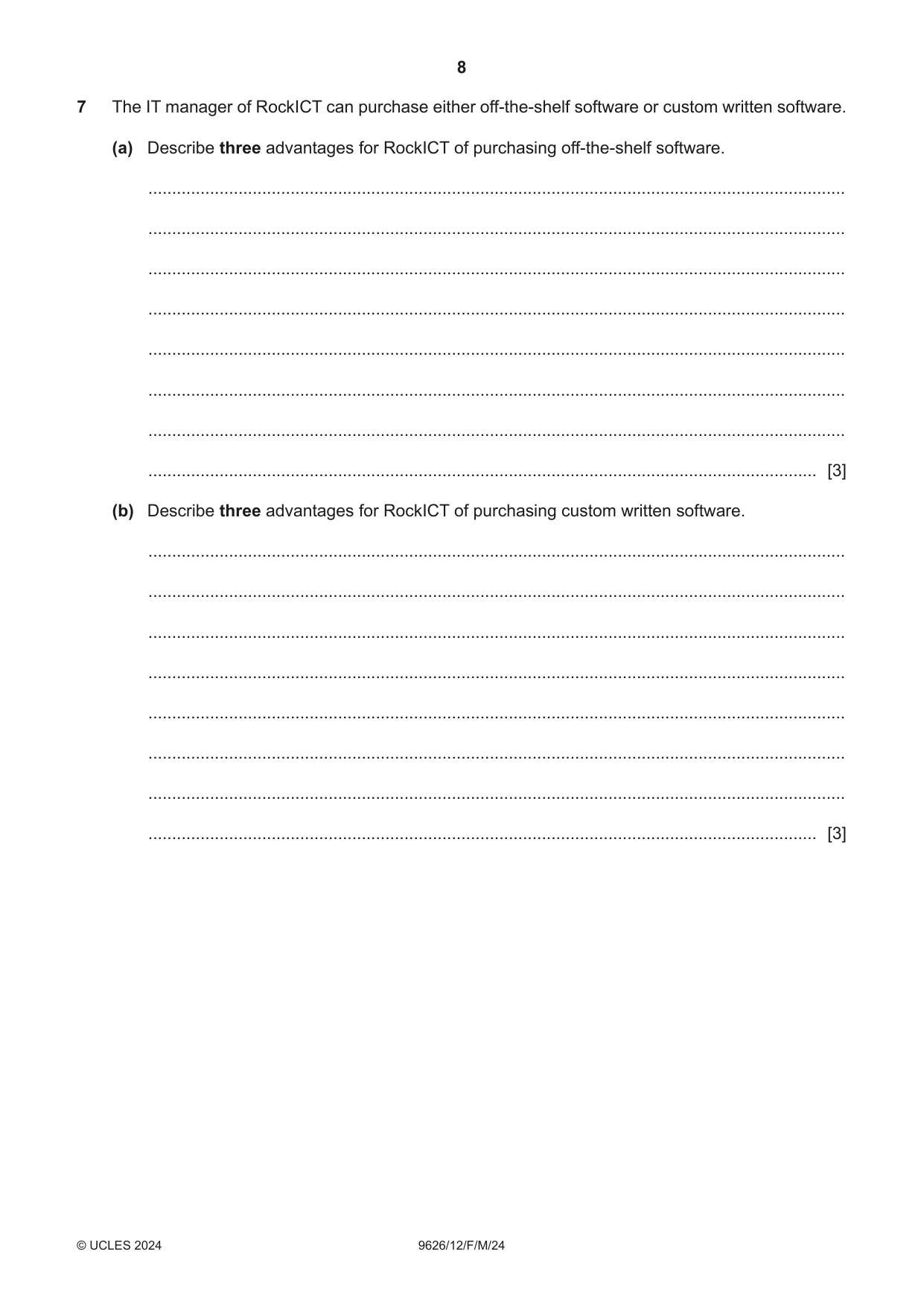 Cambridge A Level Information Technology (from 2017) 9626 2024 Feb/March Paper 1 · Variant 2 question paper, page 8 of 12