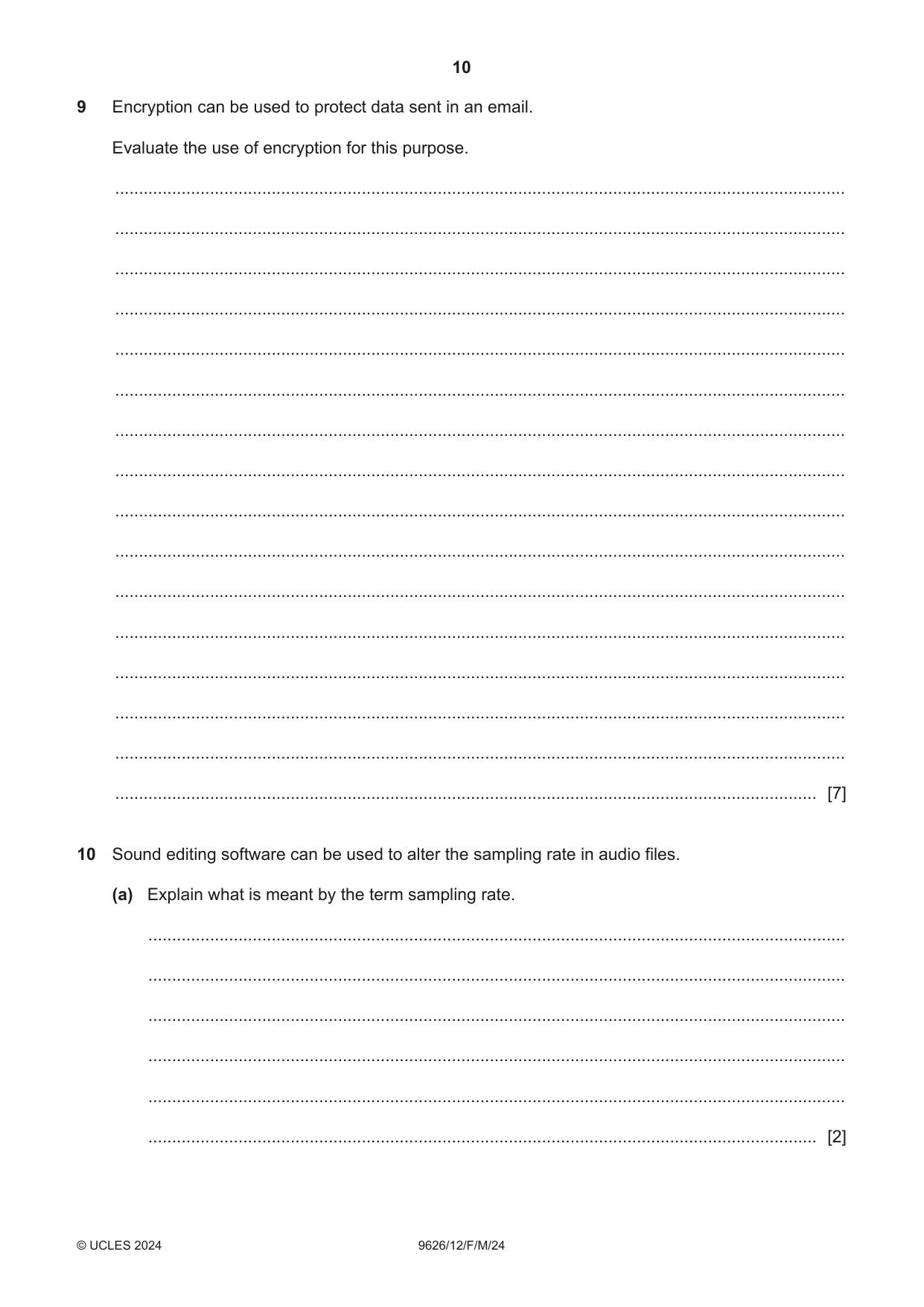Cambridge A Level Information Technology (from 2017) 9626 2024 Feb/March Paper 1 · Variant 2 question paper, page 10 of 12