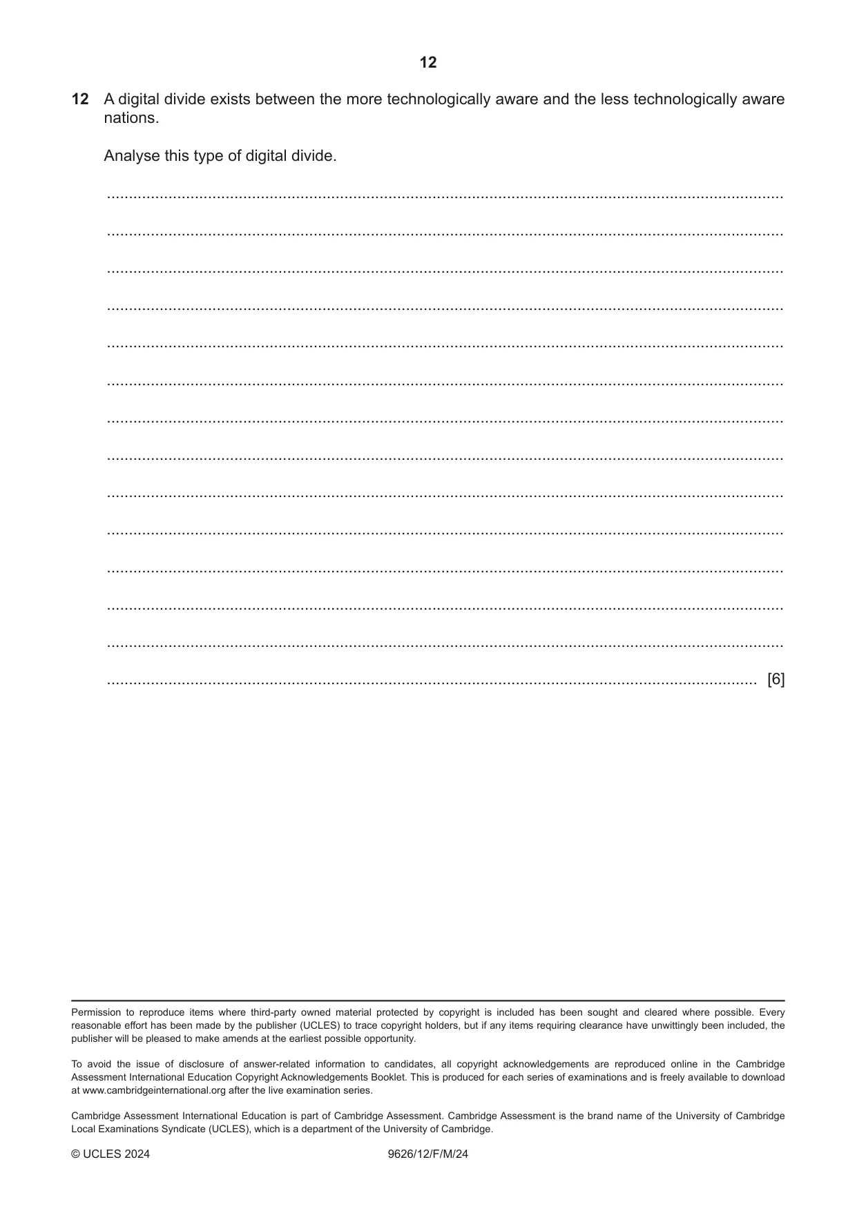 Cambridge A Level Information Technology (from 2017) 9626 2024 Feb/March Paper 1 · Variant 2 question paper, page 12 of 12