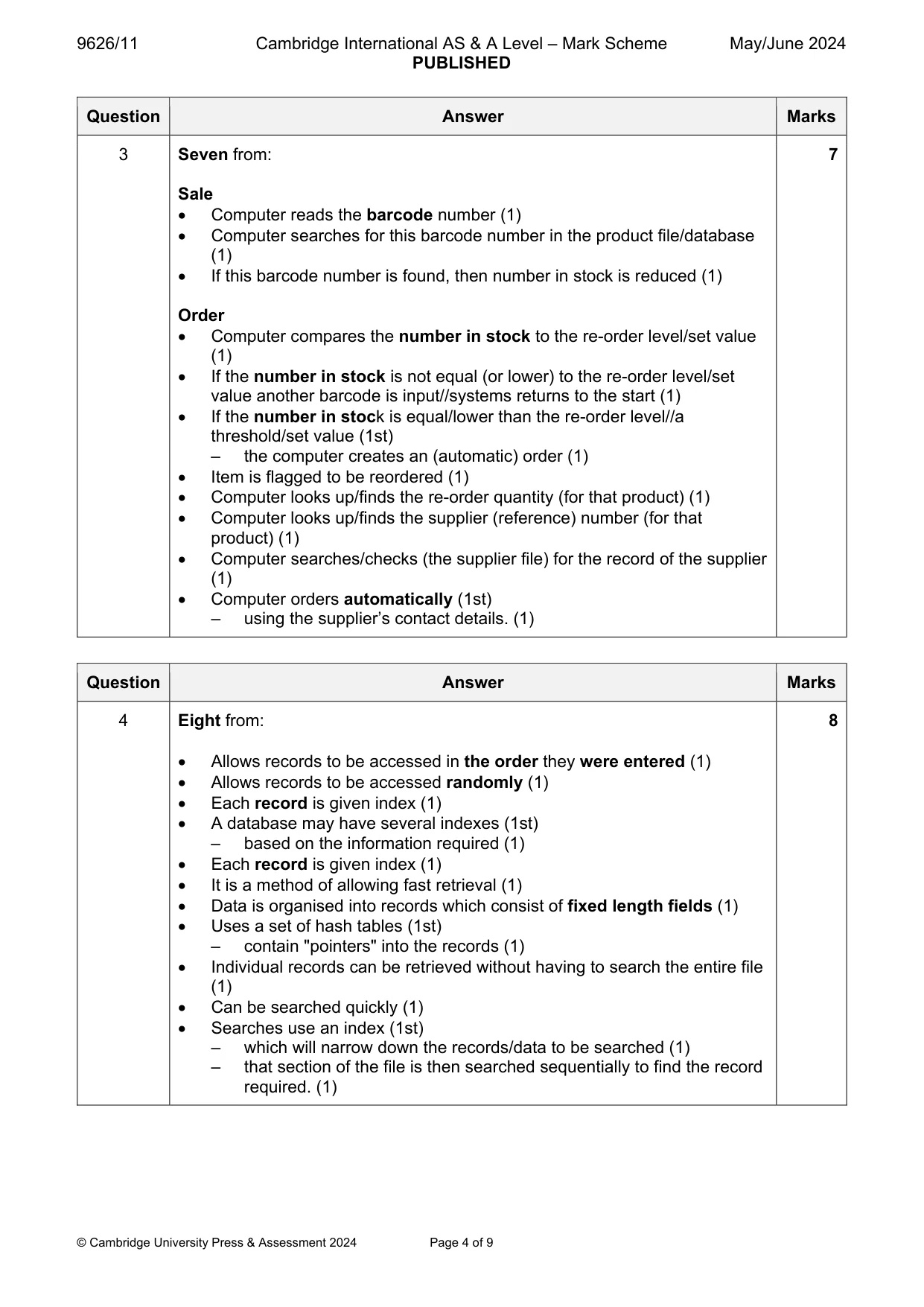 Mark scheme, page 4 of 9