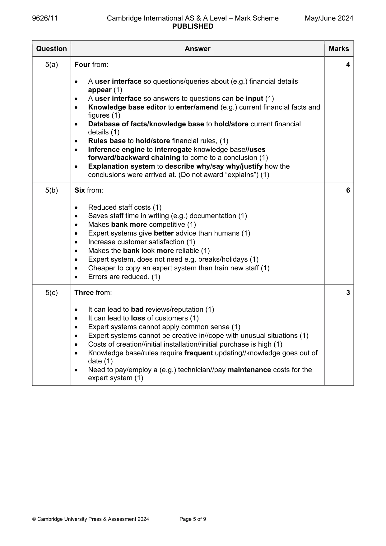 Mark scheme, page 5 of 9