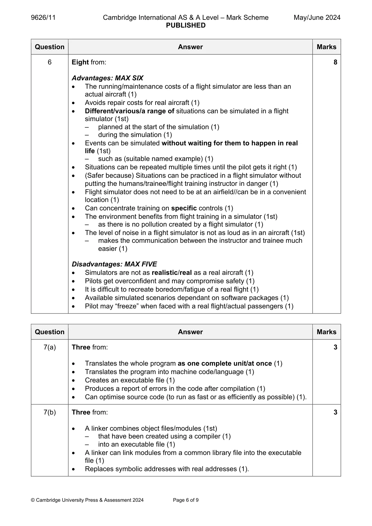 Mark scheme, page 6 of 9