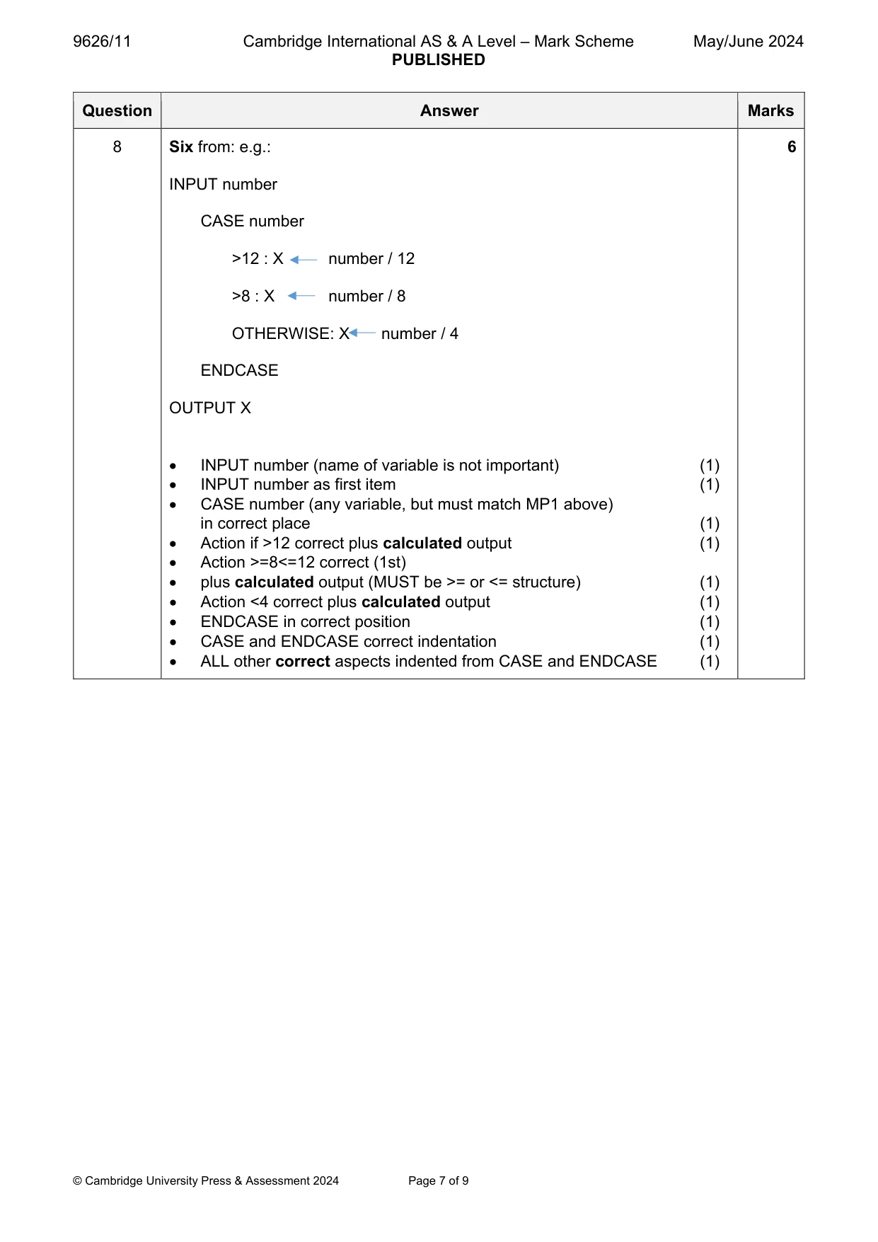 Mark scheme, page 7 of 9