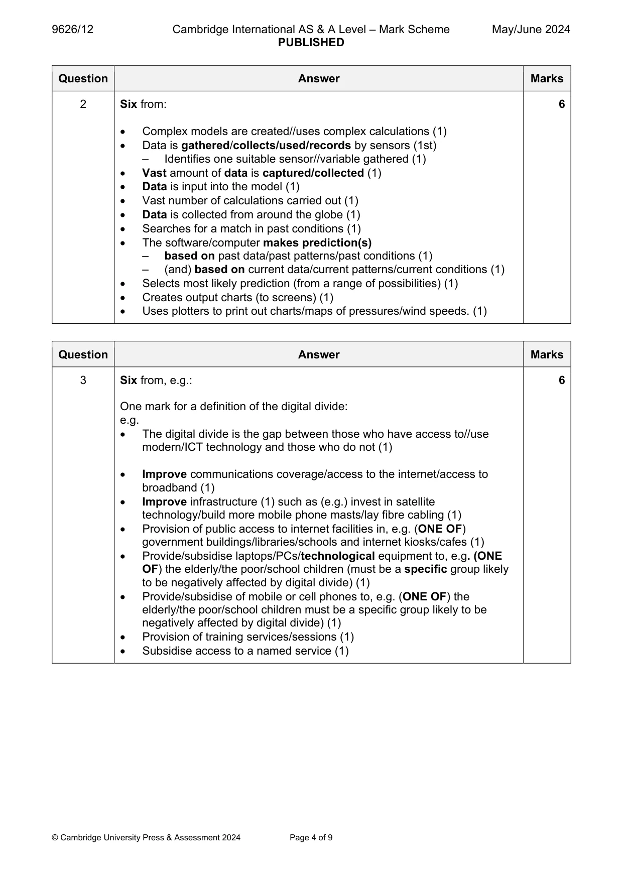 Mark scheme, page 4 of 9