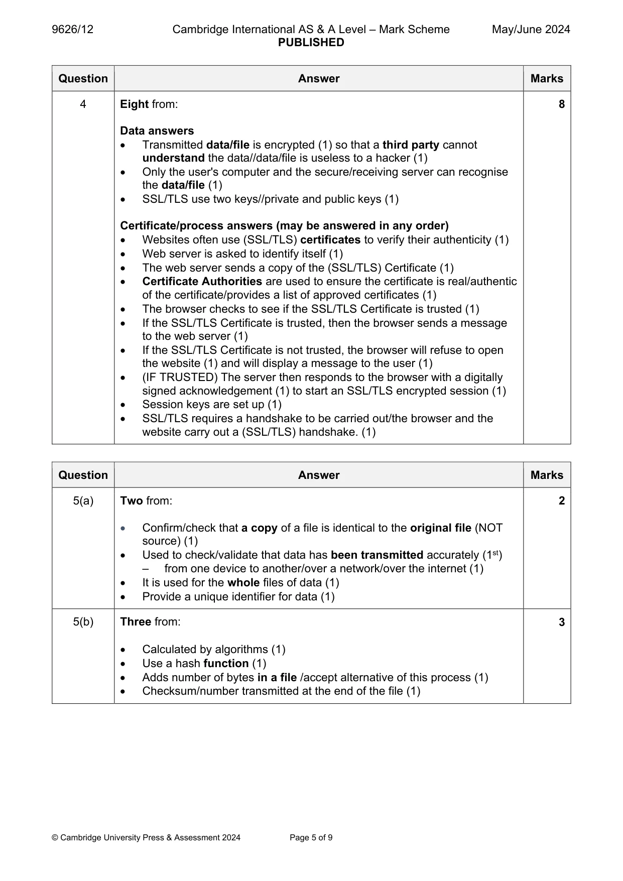Mark scheme, page 5 of 9