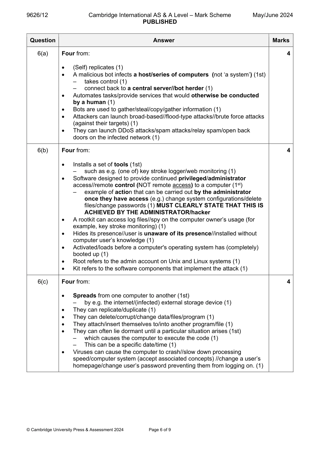 Mark scheme, page 6 of 9