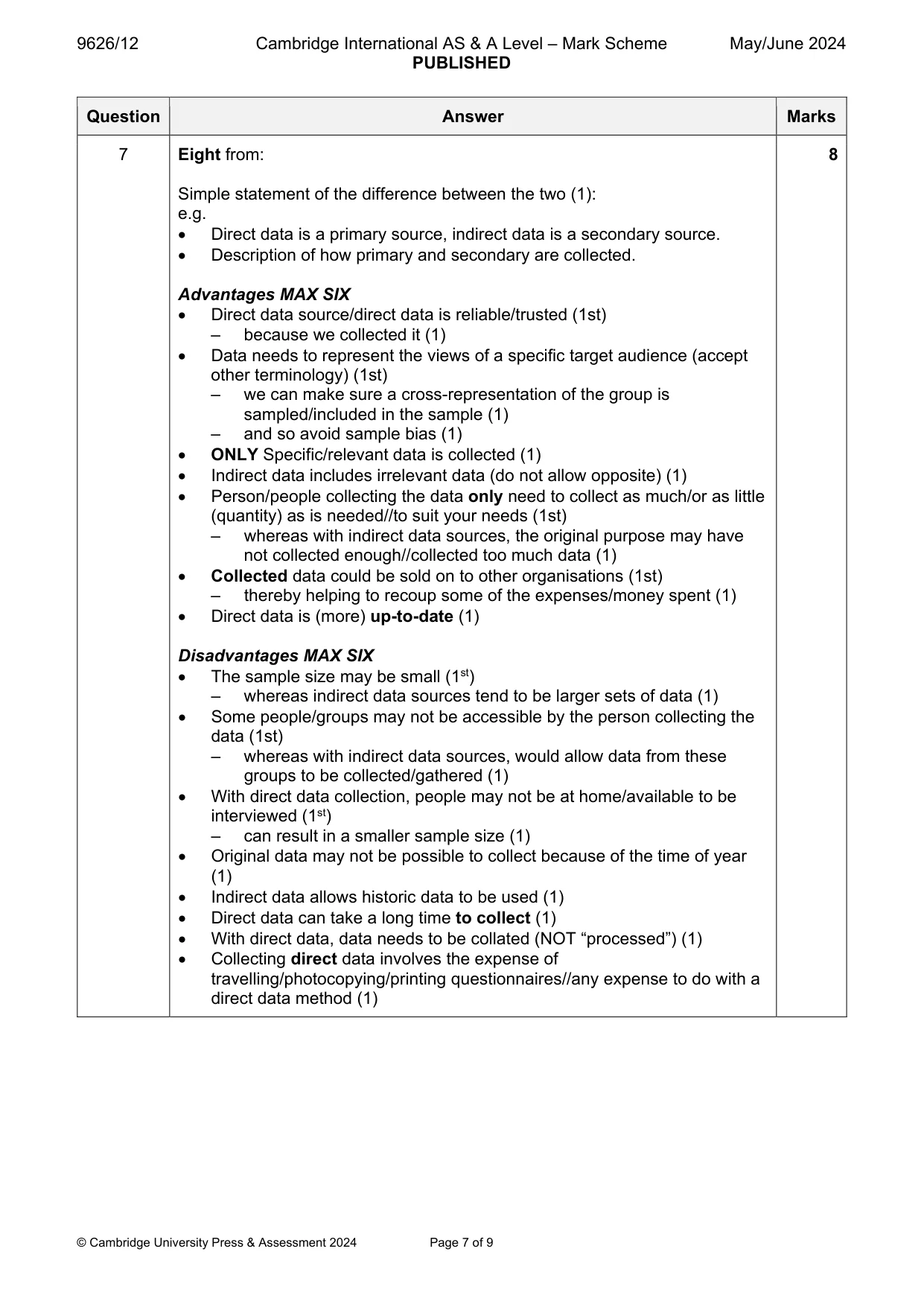 Mark scheme, page 7 of 9