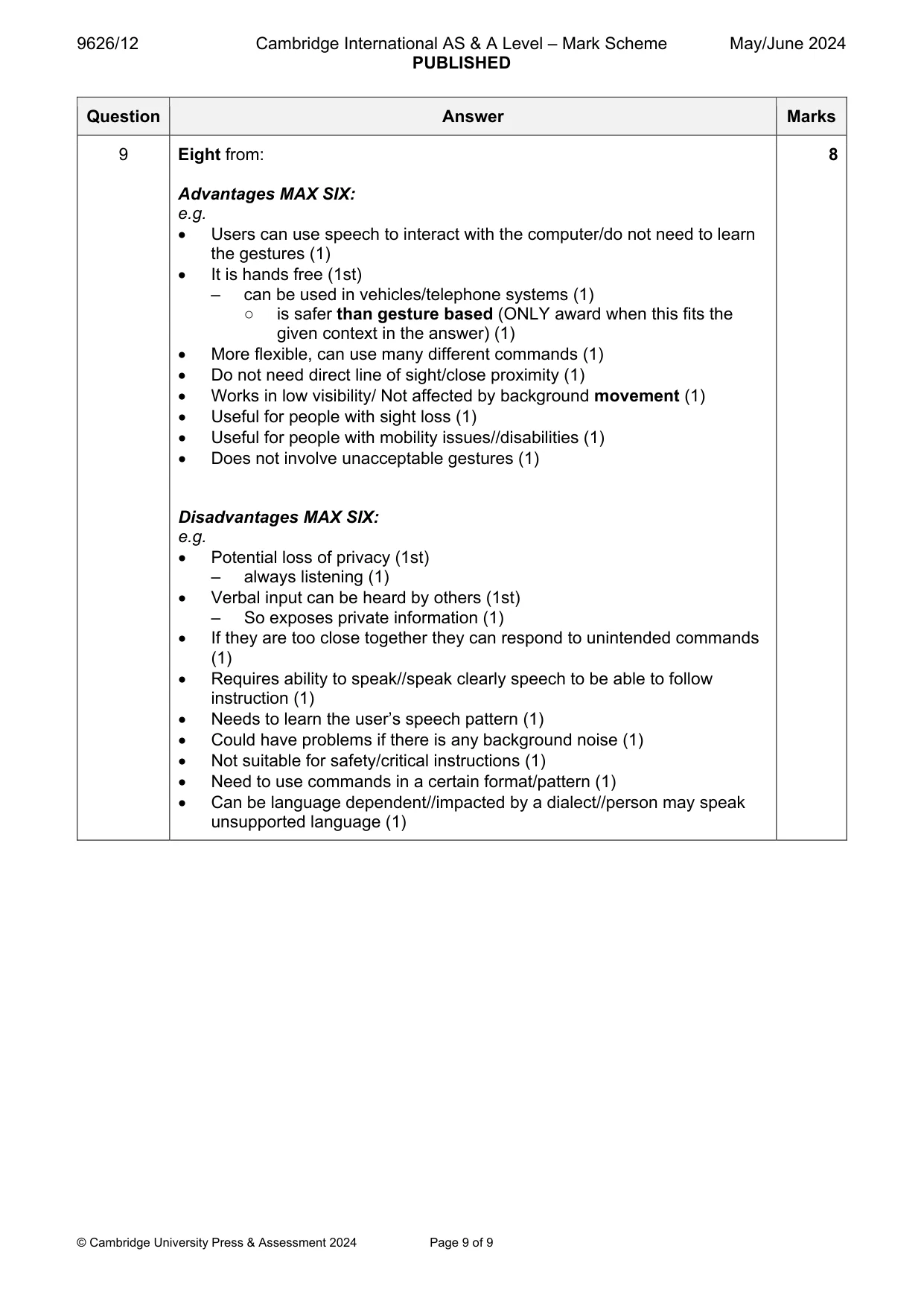 Mark scheme, page 9 of 9