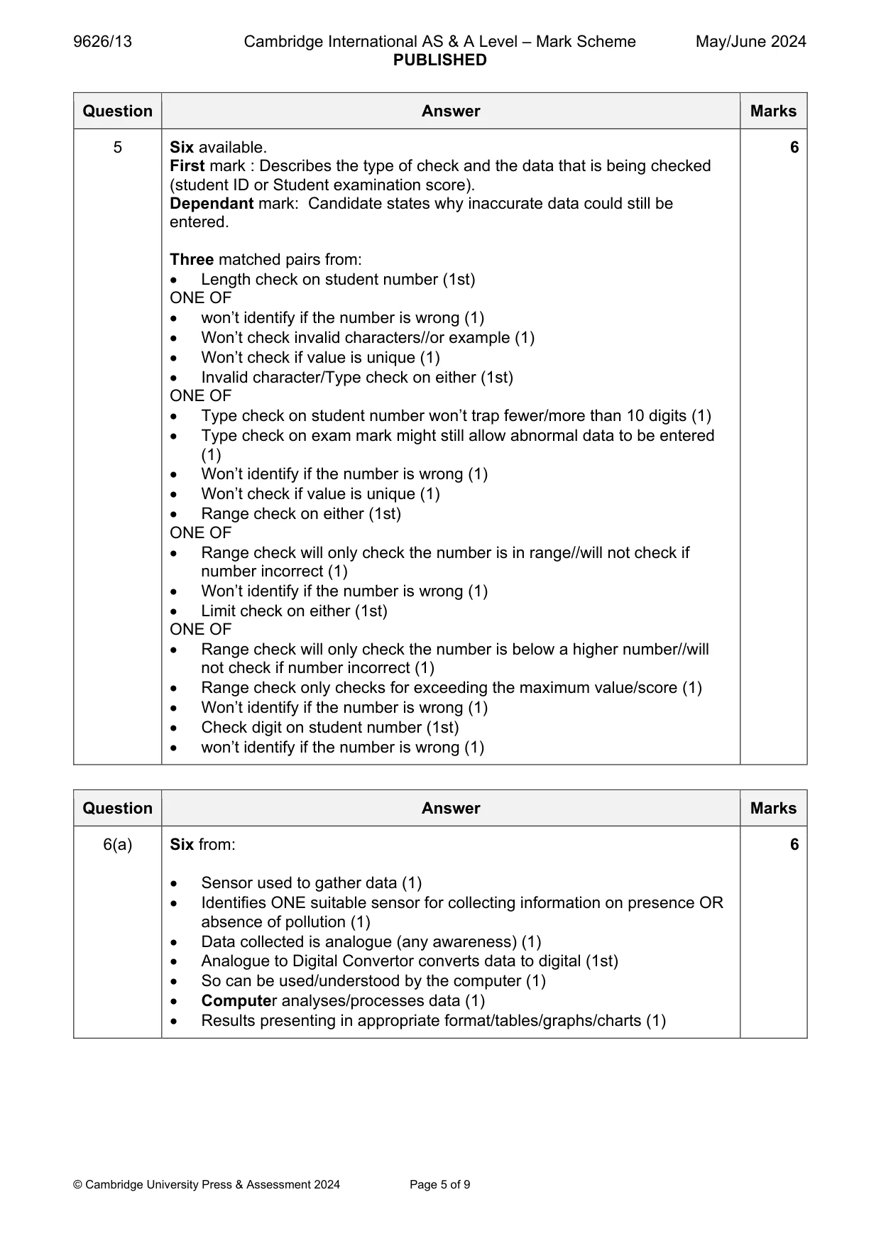 Mark scheme, page 5 of 9