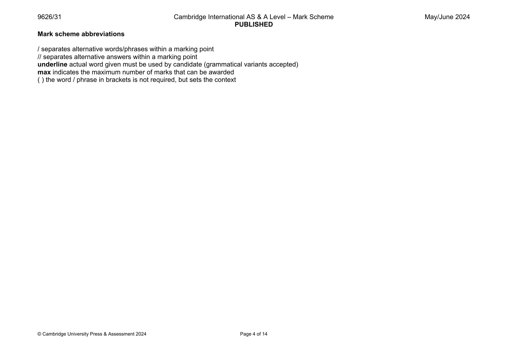 Mark scheme, page 4 of 14