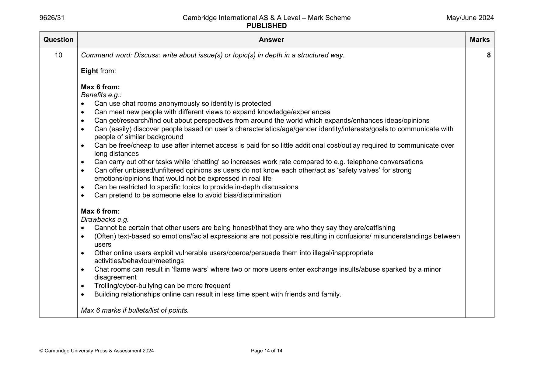 Mark scheme, page 14 of 14
