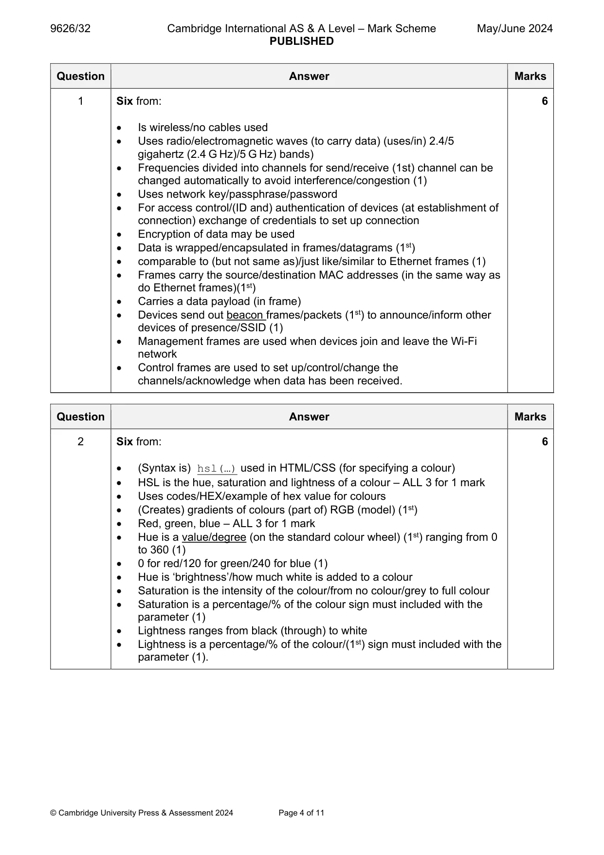 Mark scheme, page 4 of 11