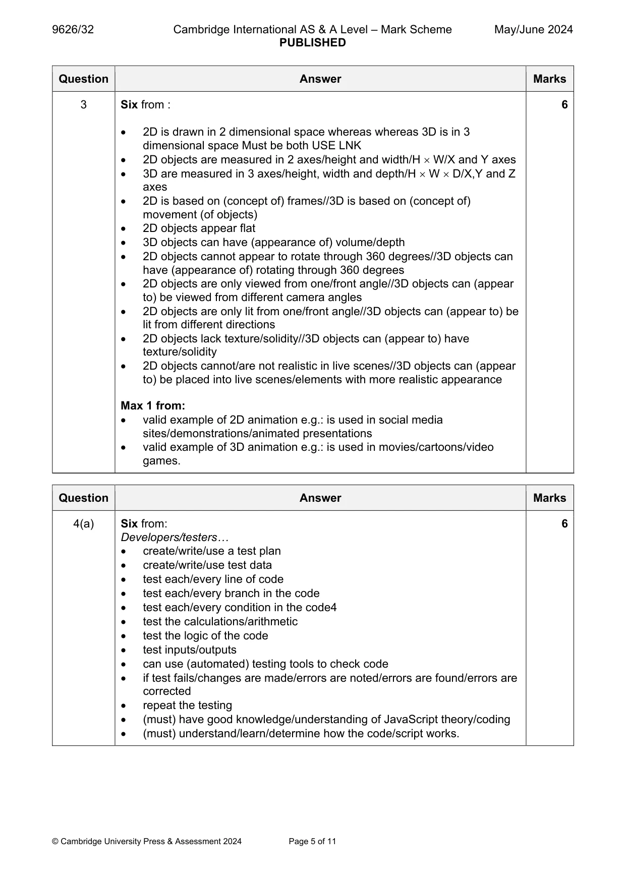 Mark scheme, page 5 of 11