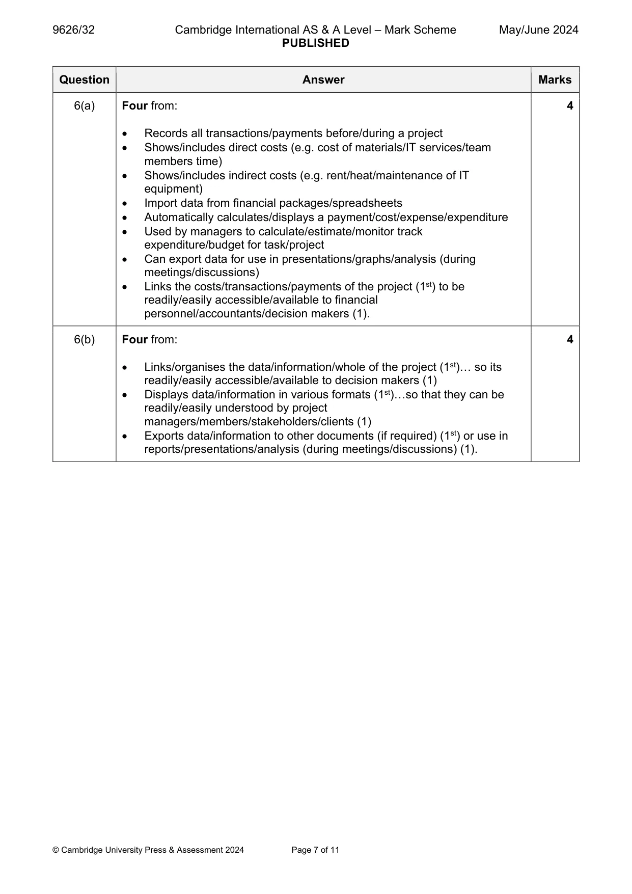 Mark scheme, page 7 of 11