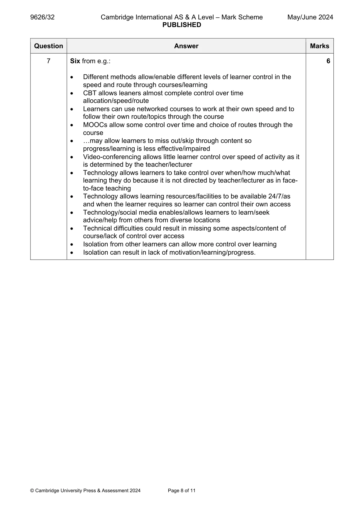 Mark scheme, page 8 of 11
