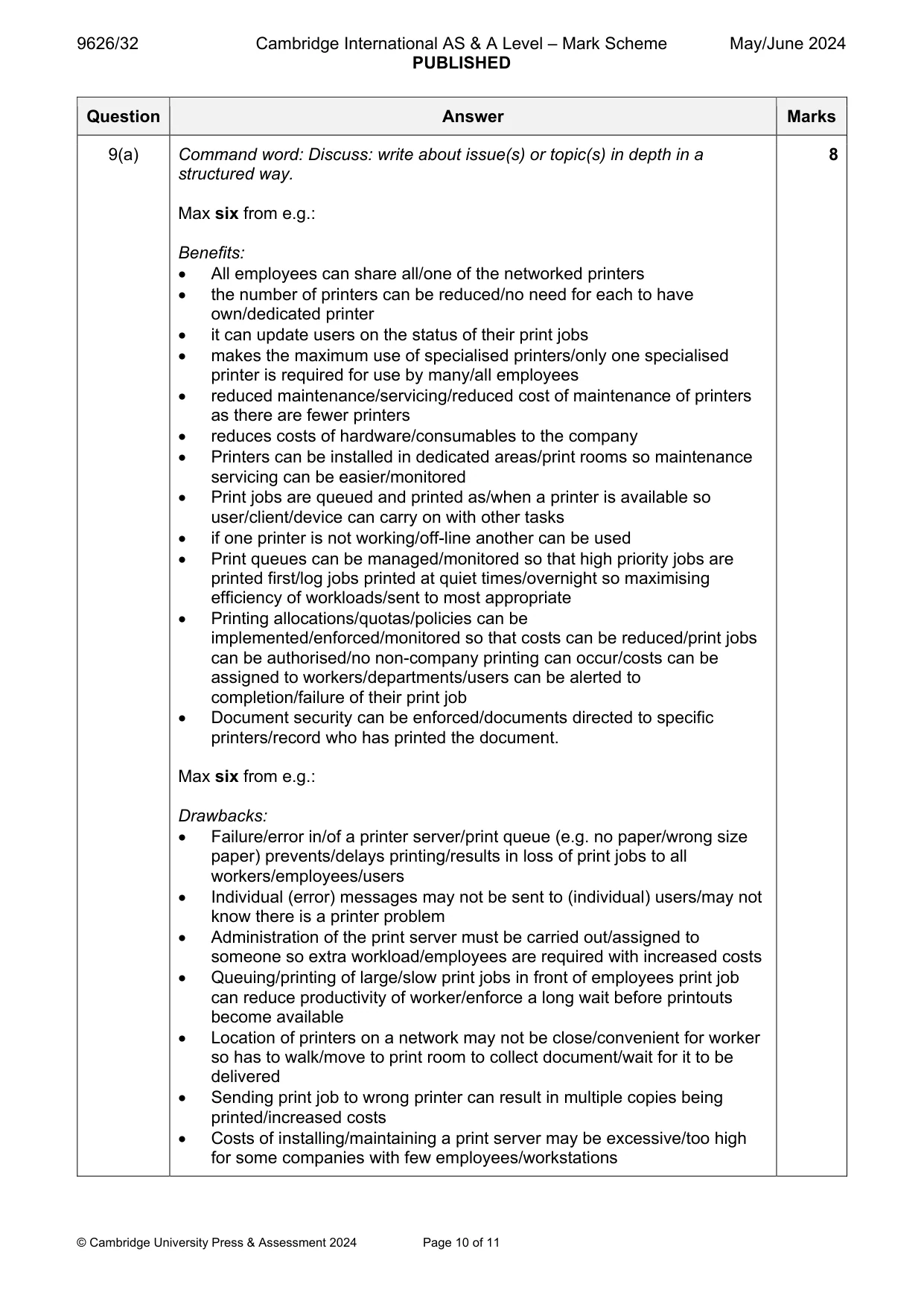 Mark scheme, page 10 of 11