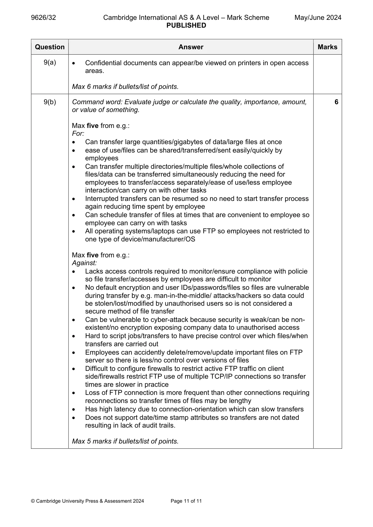 Mark scheme, page 11 of 11