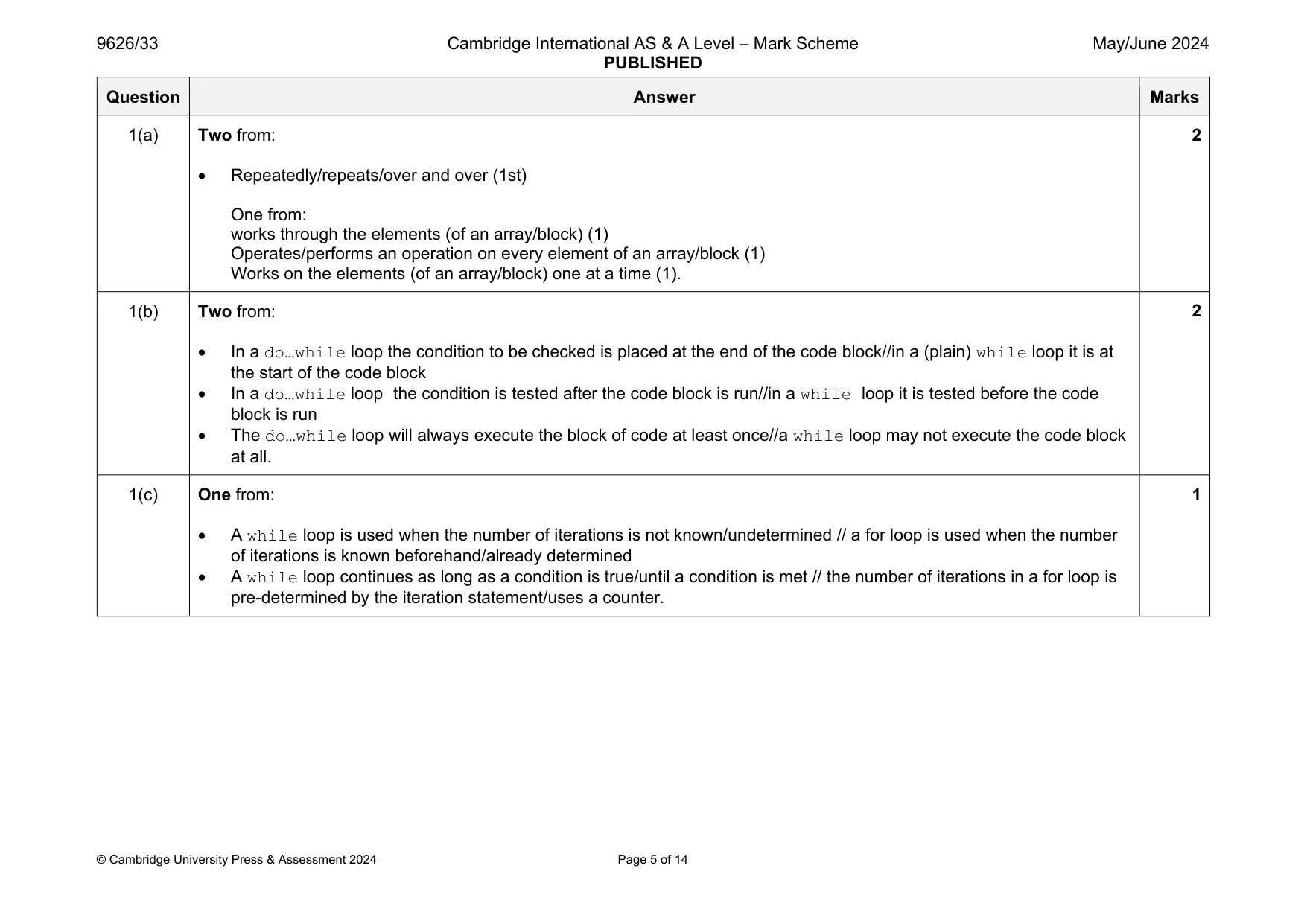 Mark scheme, page 5 of 14