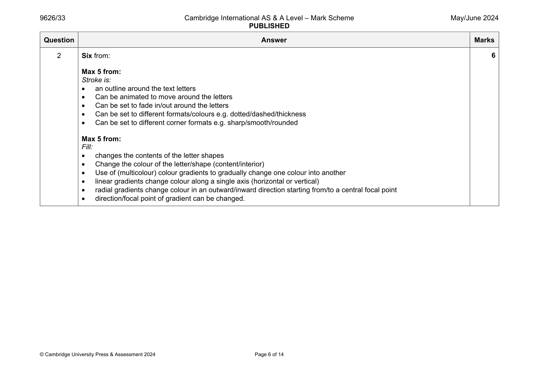 Mark scheme, page 6 of 14
