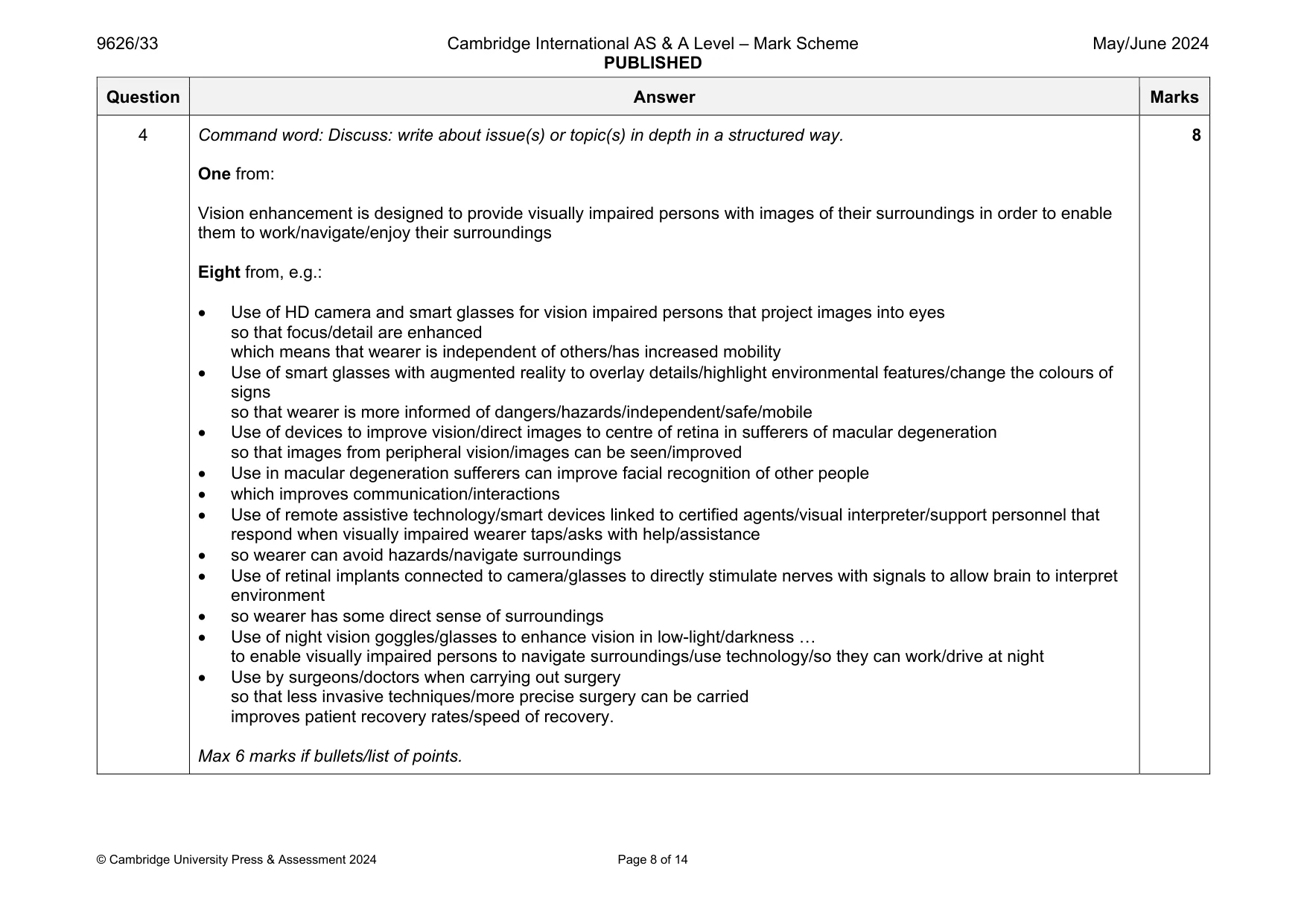 Mark scheme, page 8 of 14