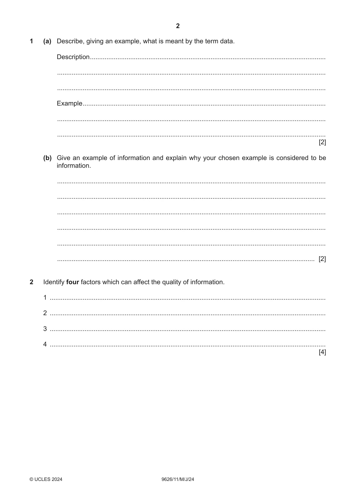 Cambridge A Level Information Technology (from 2017) 9626 2024 May/June Paper 1 · Variant 1 question paper, page 2 of 12