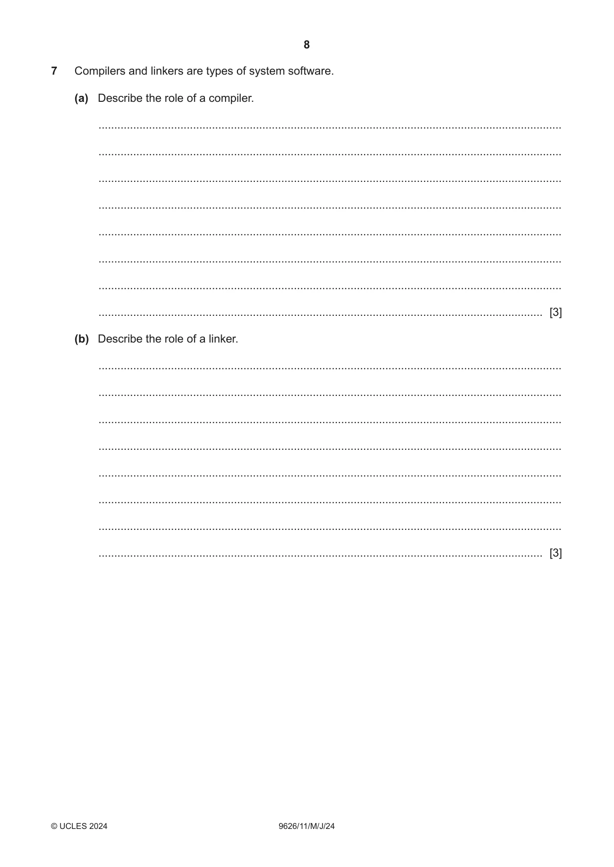 Cambridge A Level Information Technology (from 2017) 9626 2024 May/June Paper 1 · Variant 1 question paper, page 8 of 12