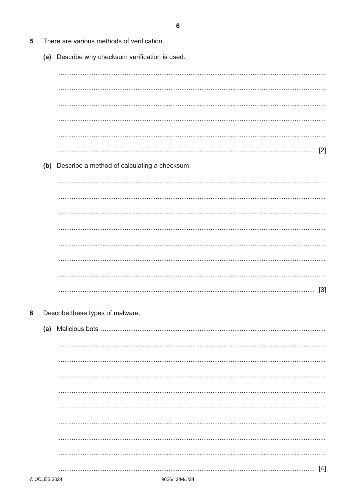 Cambridge A Level Information Technology (from 2017) 9626 2024 May/June Paper 1 · Variant 2 question paper, page 6 of 12