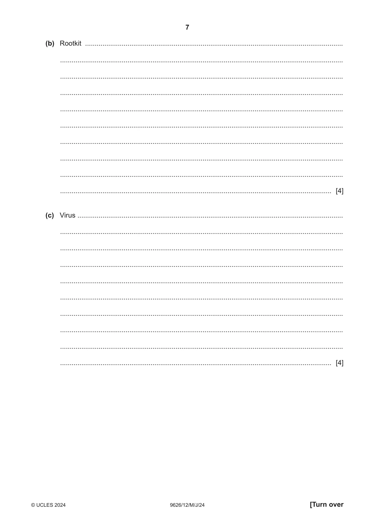 Cambridge A Level Information Technology (from 2017) 9626 2024 May/June Paper 1 · Variant 2 question paper, page 7 of 12