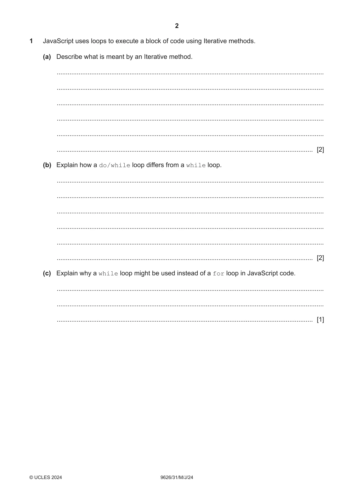 Cambridge A Level Information Technology (from 2017) 9626 2024 May/June Paper 3 · Variant 1 question paper, page 2 of 12