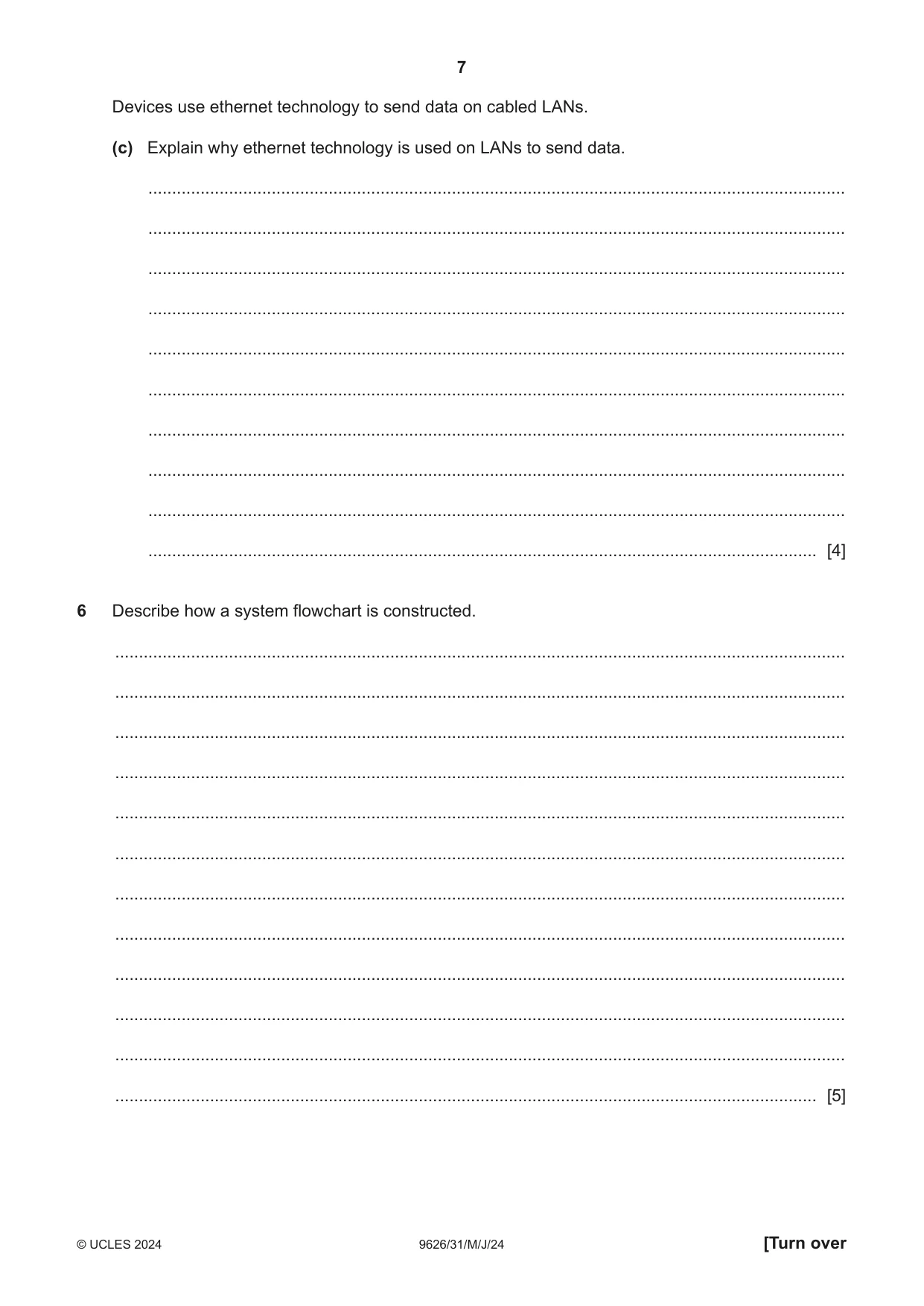 Cambridge A Level Information Technology (from 2017) 9626 2024 May/June Paper 3 · Variant 1 question paper, page 7 of 12