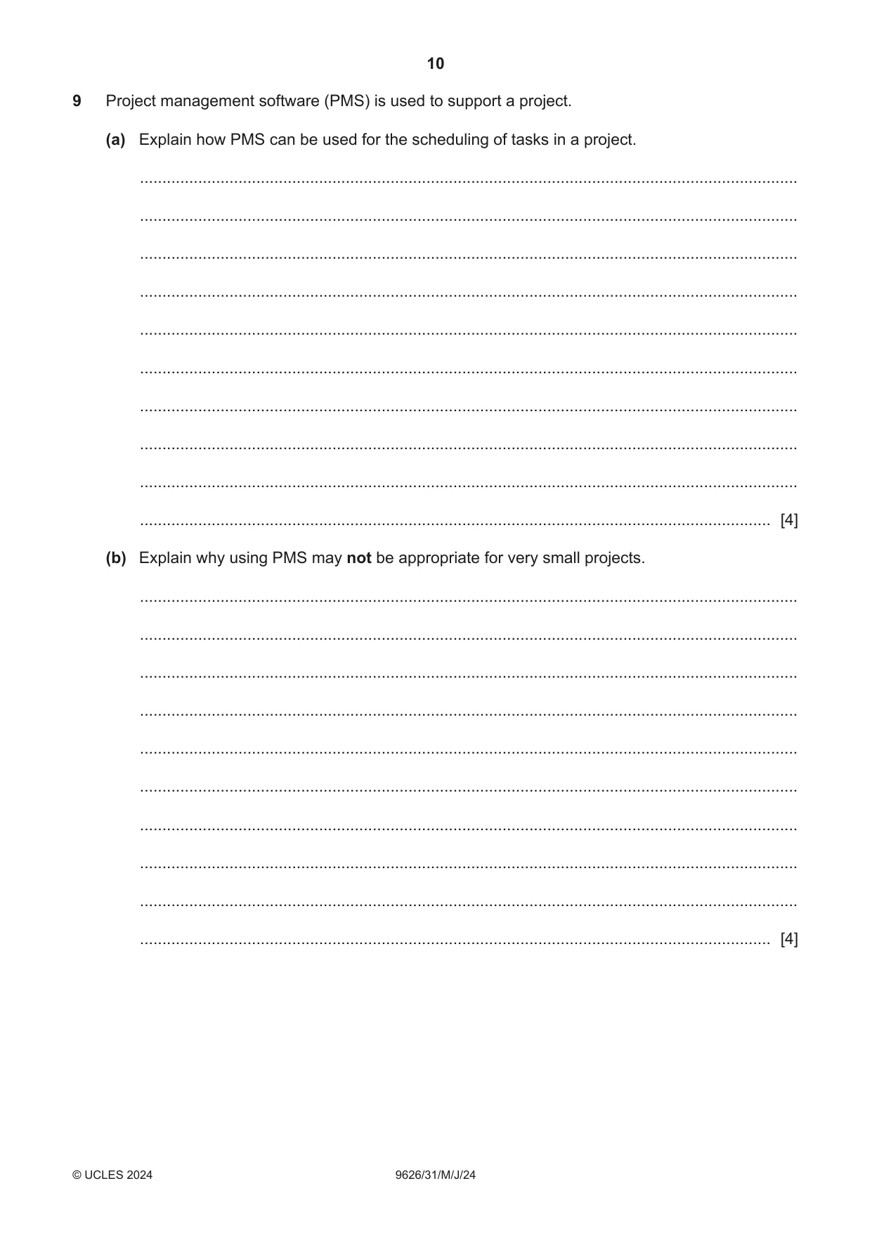 Cambridge A Level Information Technology (from 2017) 9626 2024 May/June Paper 3 · Variant 1 question paper, page 10 of 12