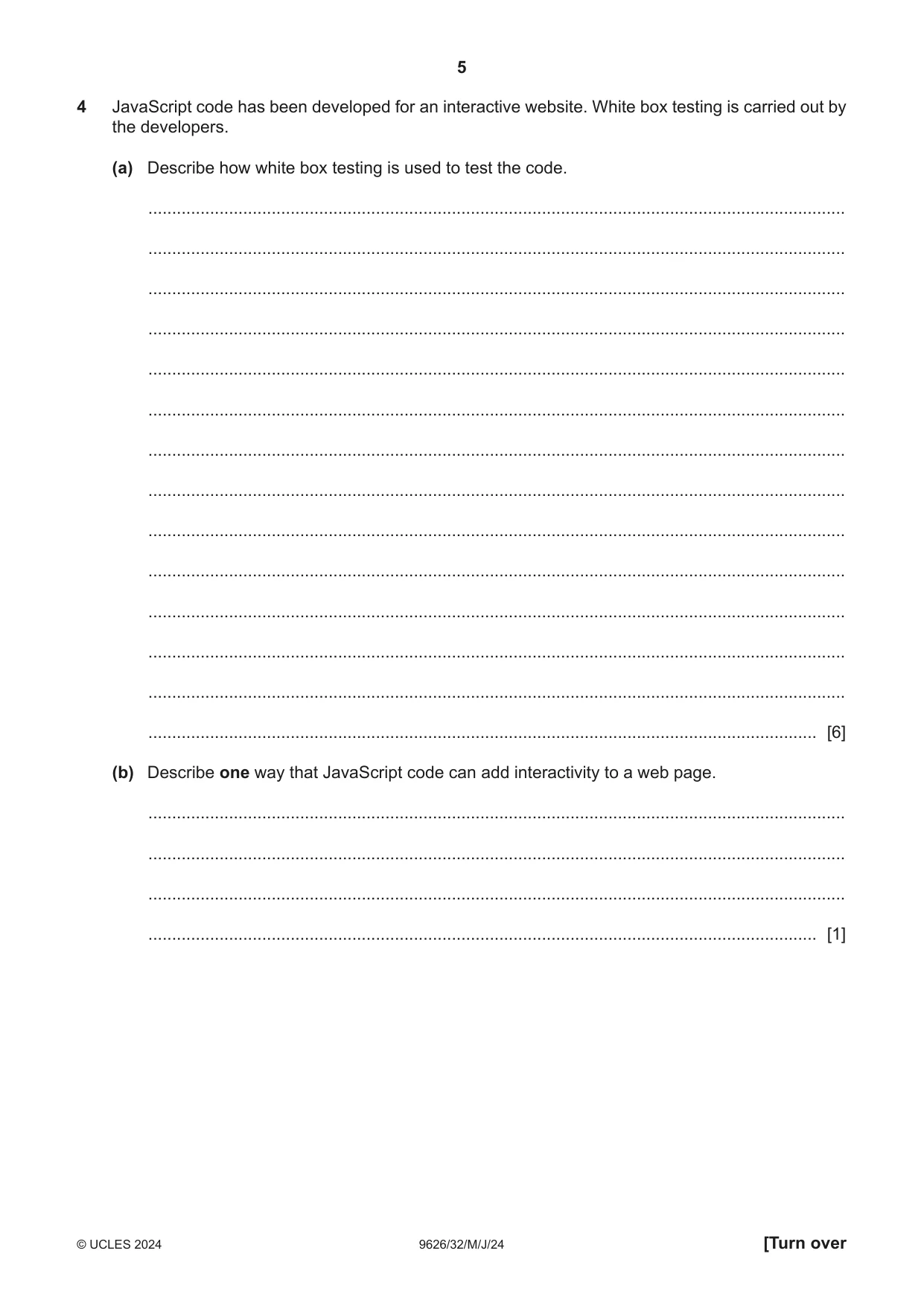 Cambridge A Level Information Technology (from 2017) 9626 2024 May/June Paper 3 · Variant 2 question paper, page 5 of 12