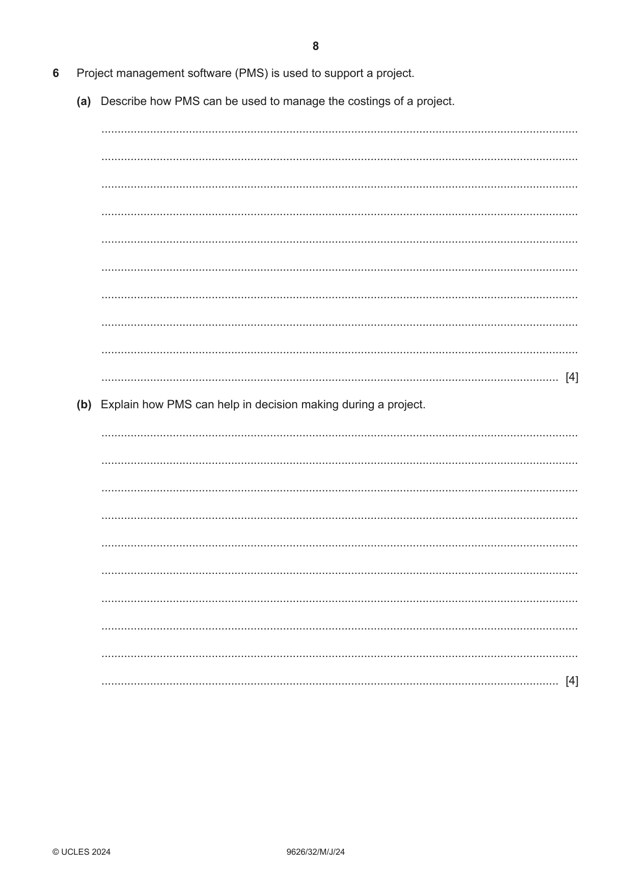 Cambridge A Level Information Technology (from 2017) 9626 2024 May/June Paper 3 · Variant 2 question paper, page 8 of 12