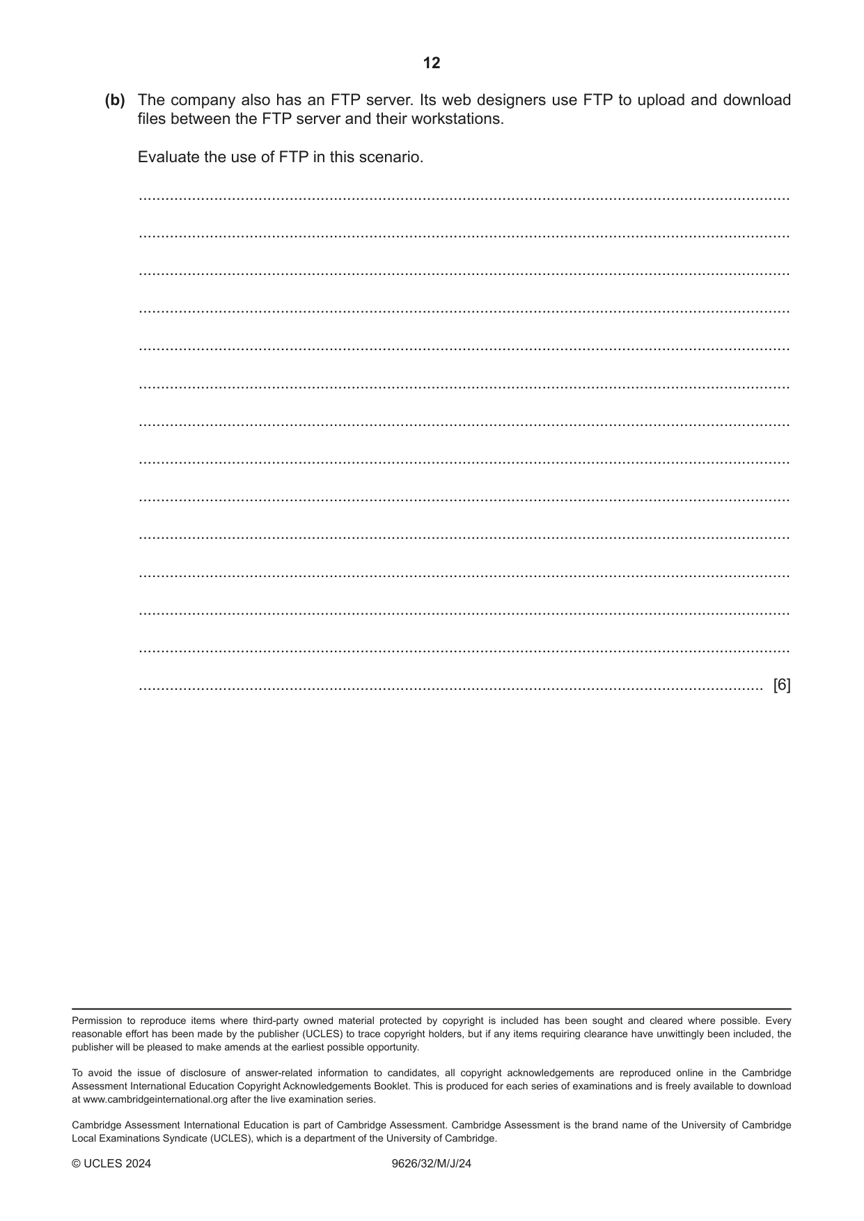 Cambridge A Level Information Technology (from 2017) 9626 2024 May/June Paper 3 · Variant 2 question paper, page 12 of 12