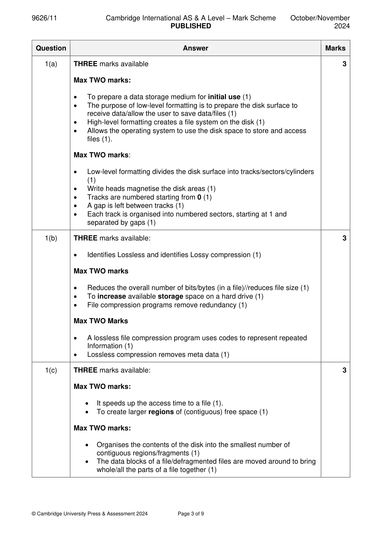 Mark scheme, page 3 of 9