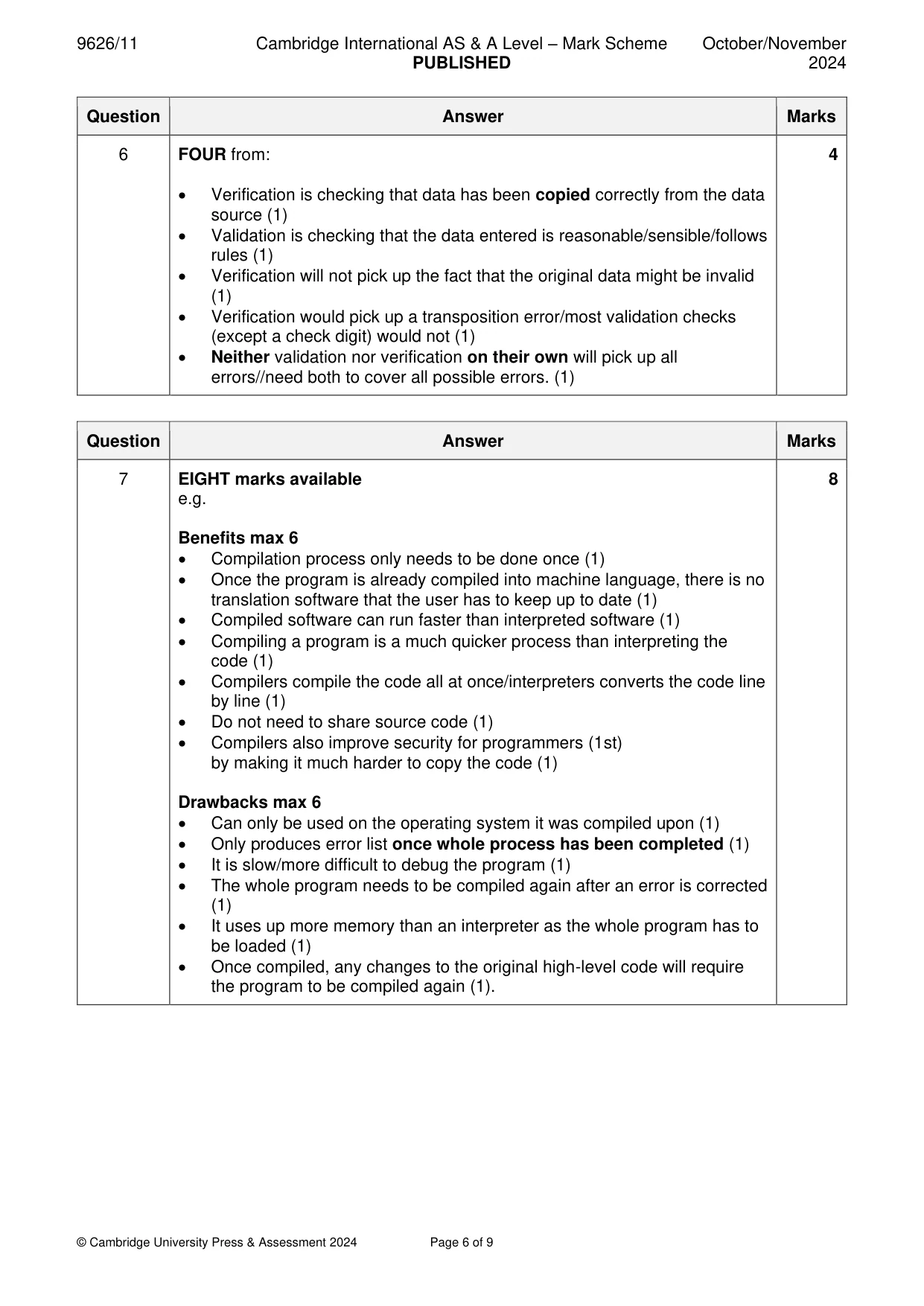 Mark scheme, page 6 of 9