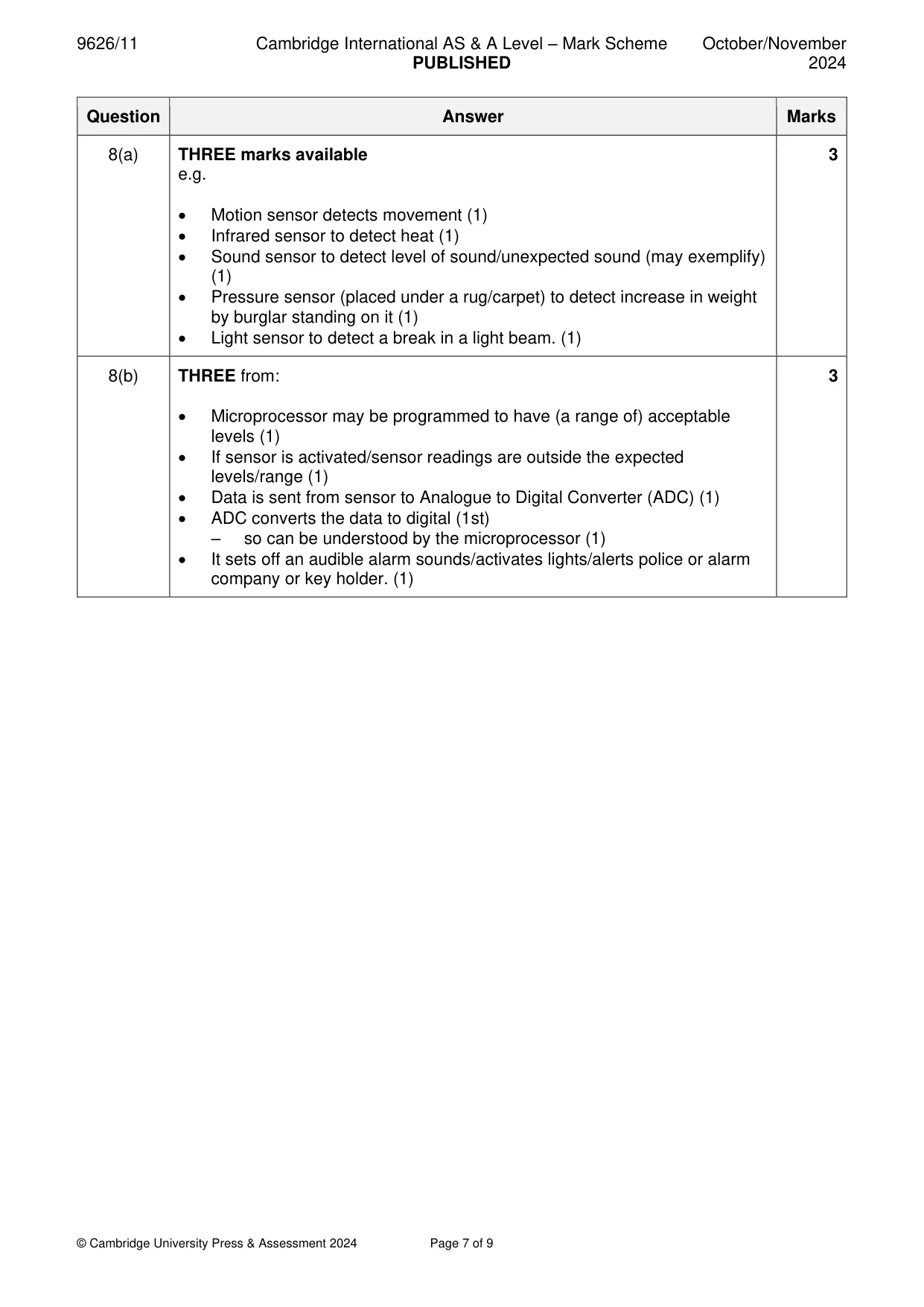 Mark scheme, page 7 of 9