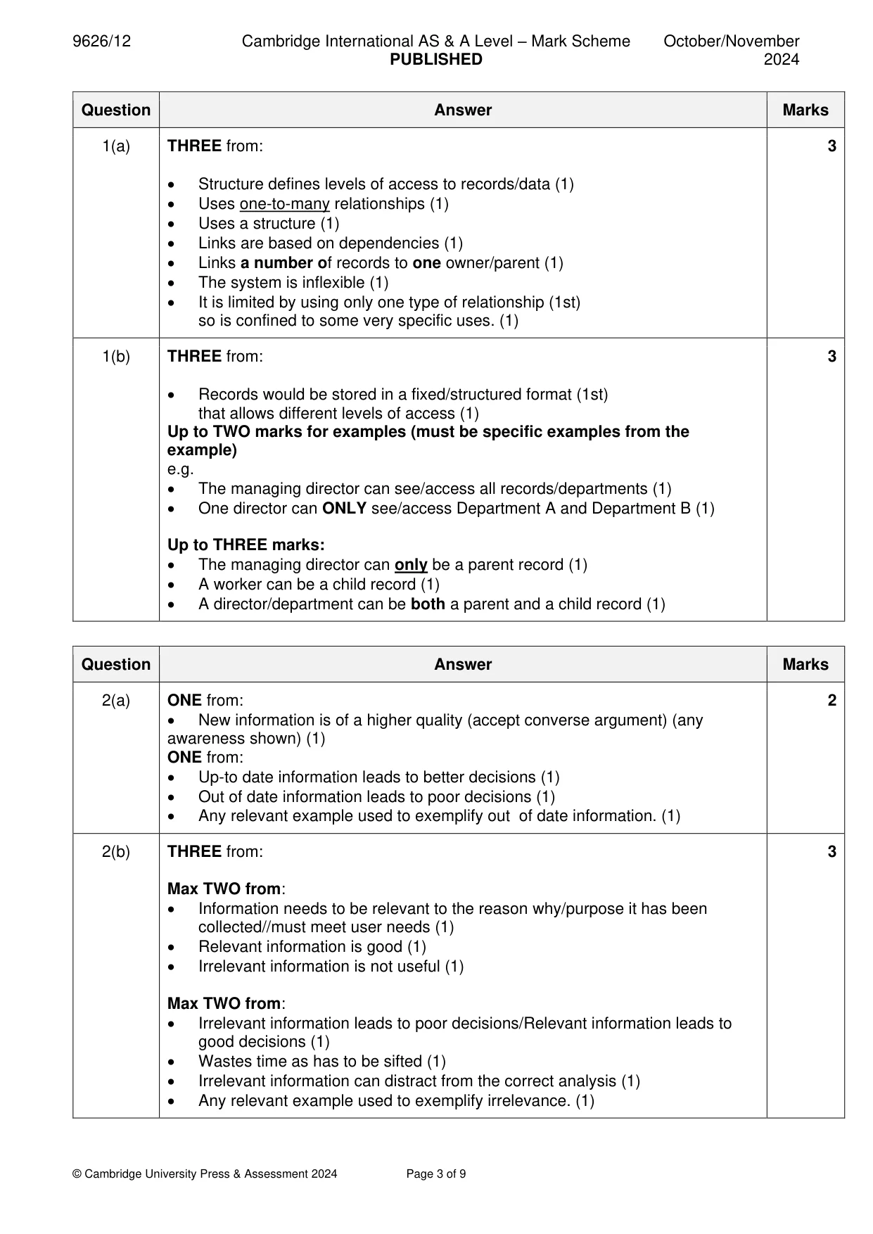 Mark scheme, page 3 of 9